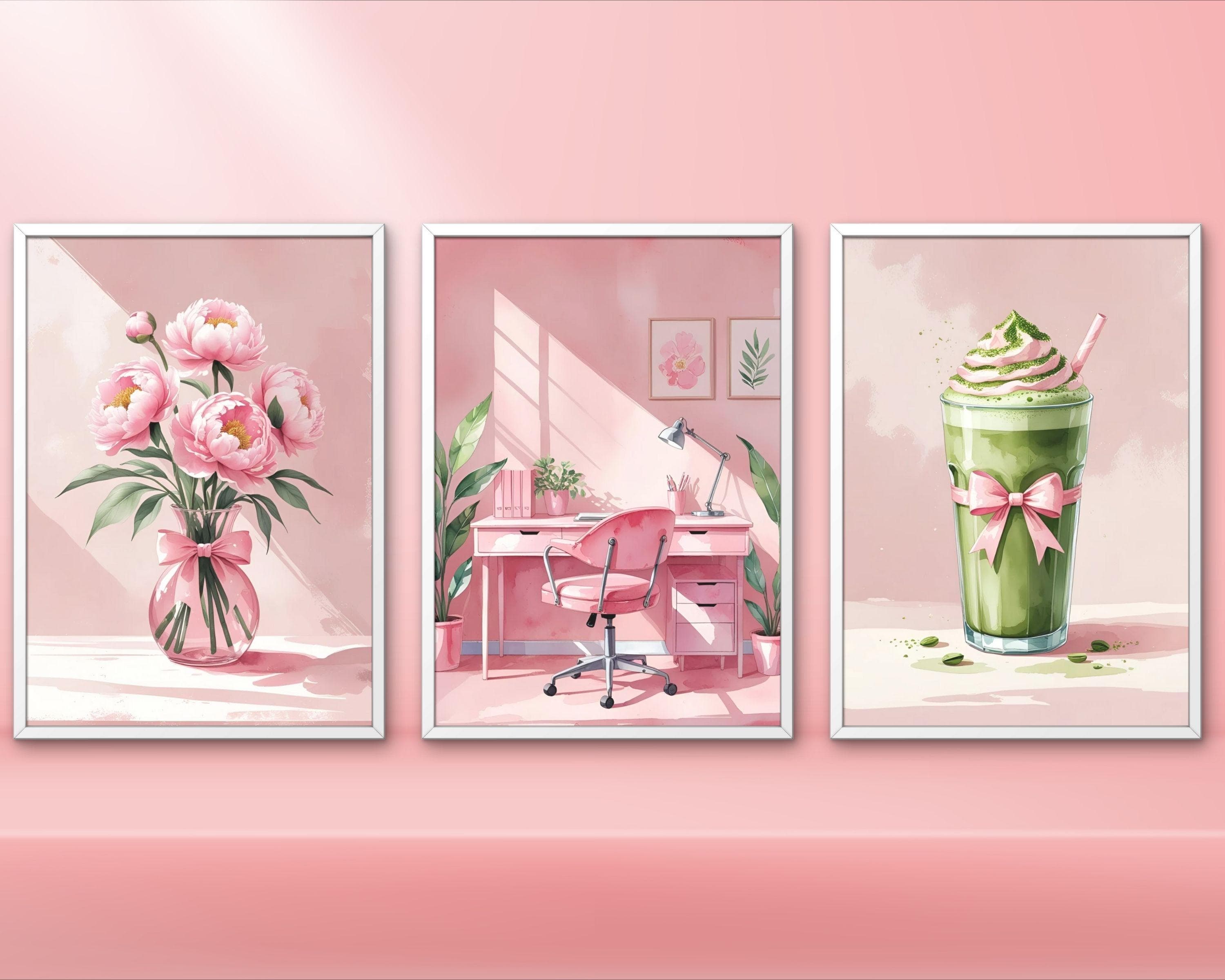 Coquette Wall Art Set | Pink Desk, Peony & Matcha Prints (Digital Download) - image 3