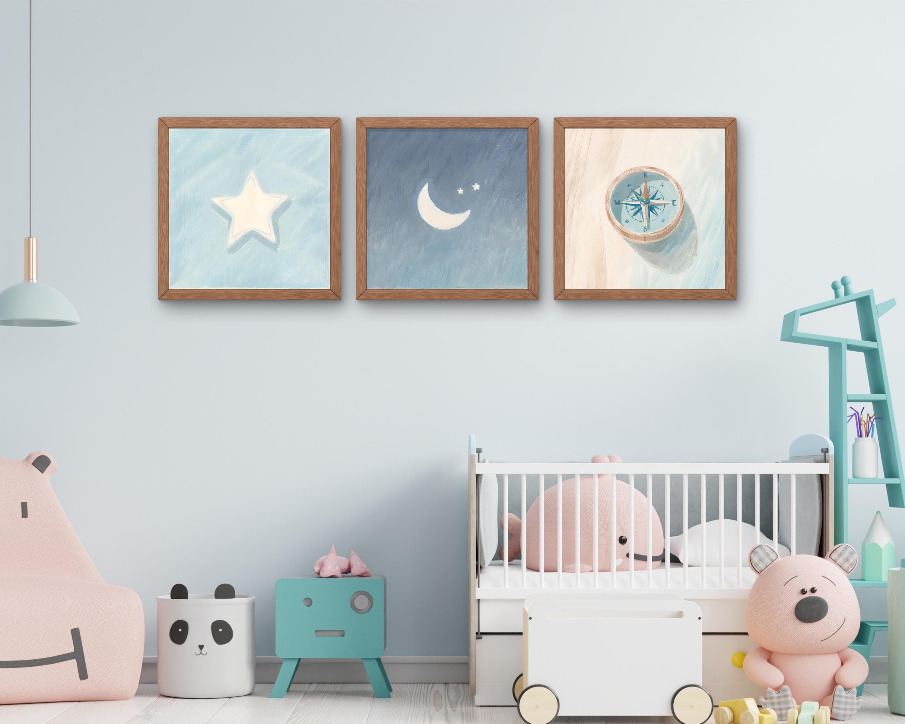 Pastel Adventure Nursery Print Set – Mountain, Compass, Moon (Digital Download) - image 5