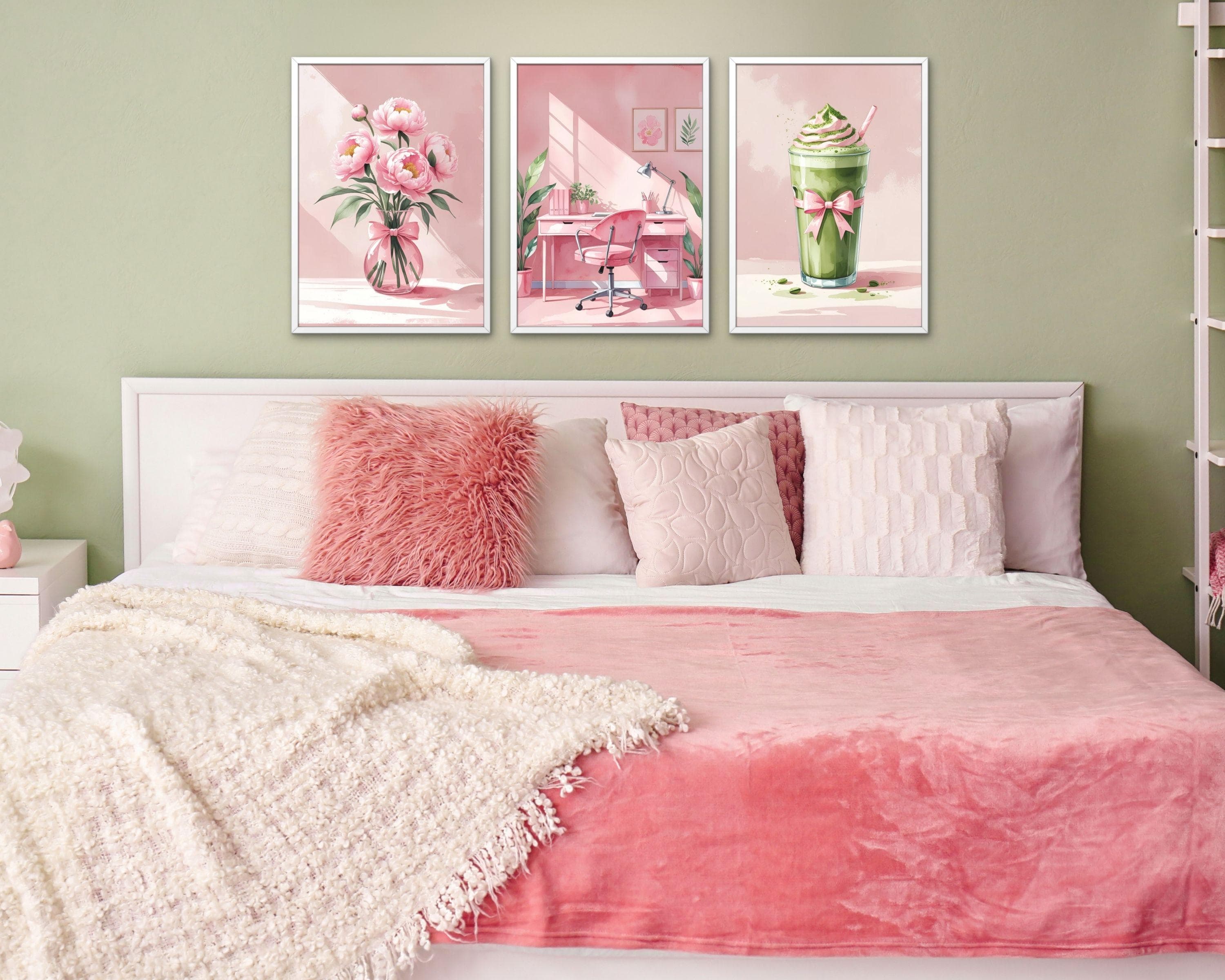 Coquette Wall Art Set | Pink Desk, Peony & Matcha Prints (Digital Download) - image 4