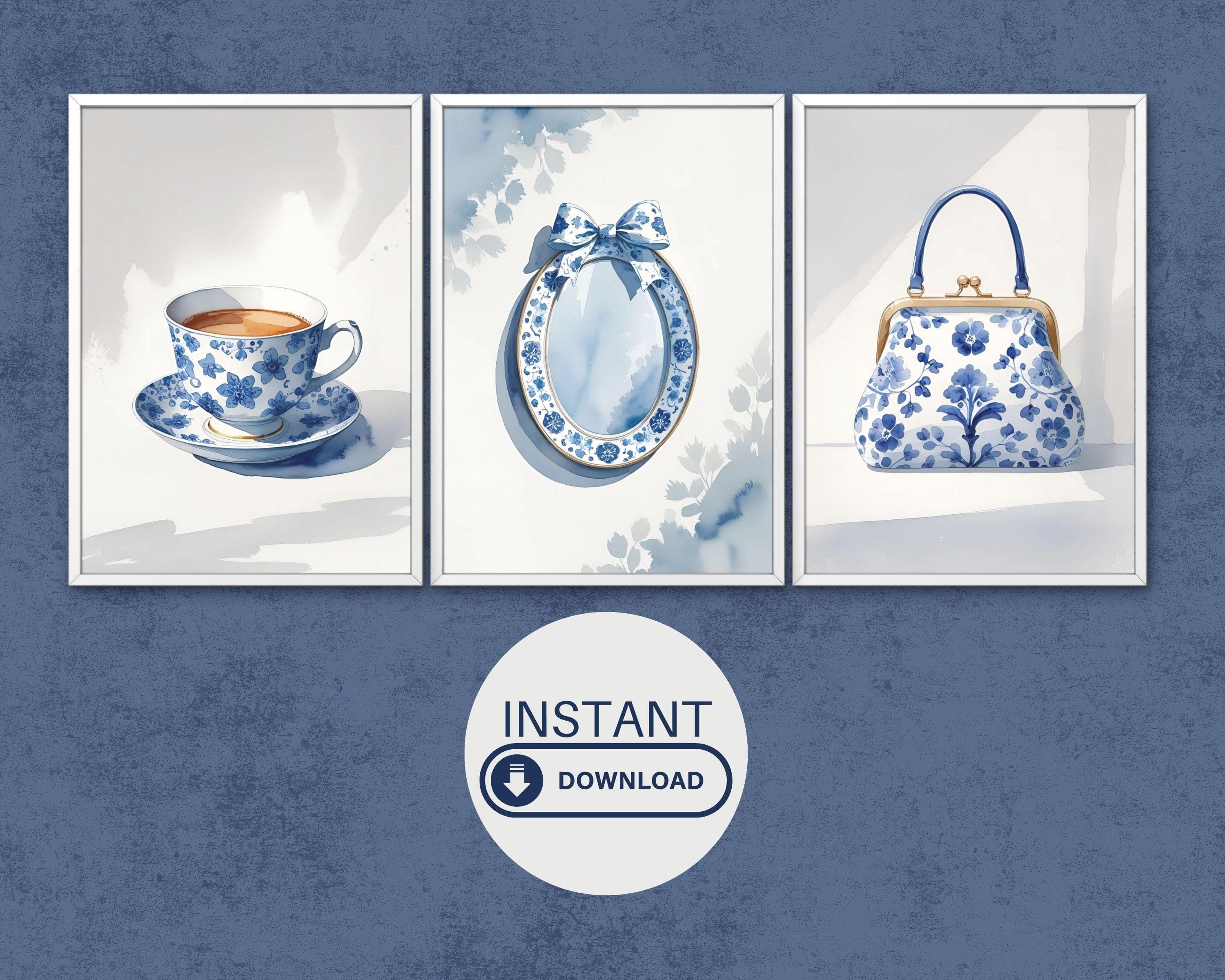 Delft Blue Wall Art Set – Vintage Chinoiserie Decor (Digital Download)
