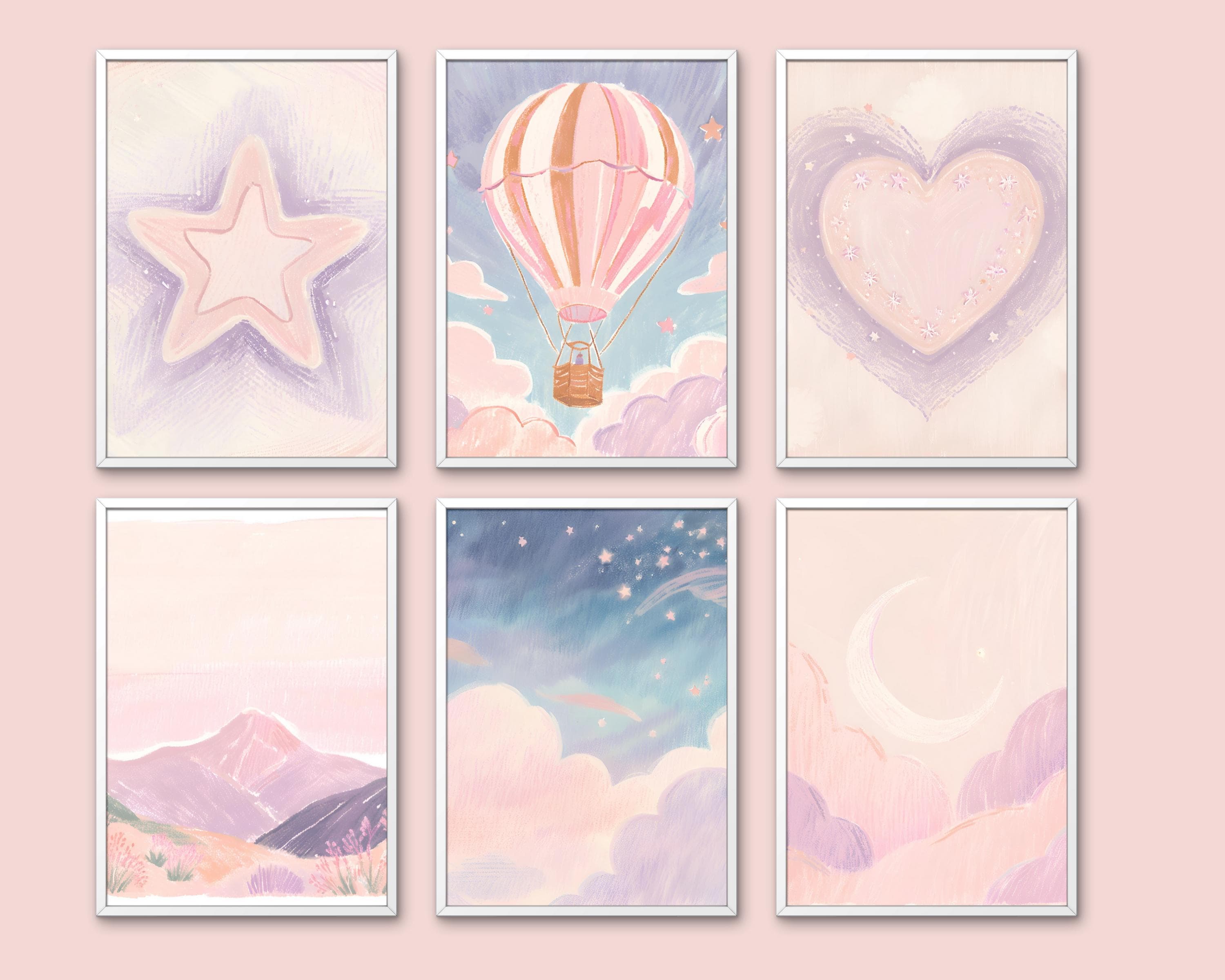 Pastel Nursery Art Set | Dreamy Stars, Heart, Hot Air Balloon (Digital Prints) - image 3