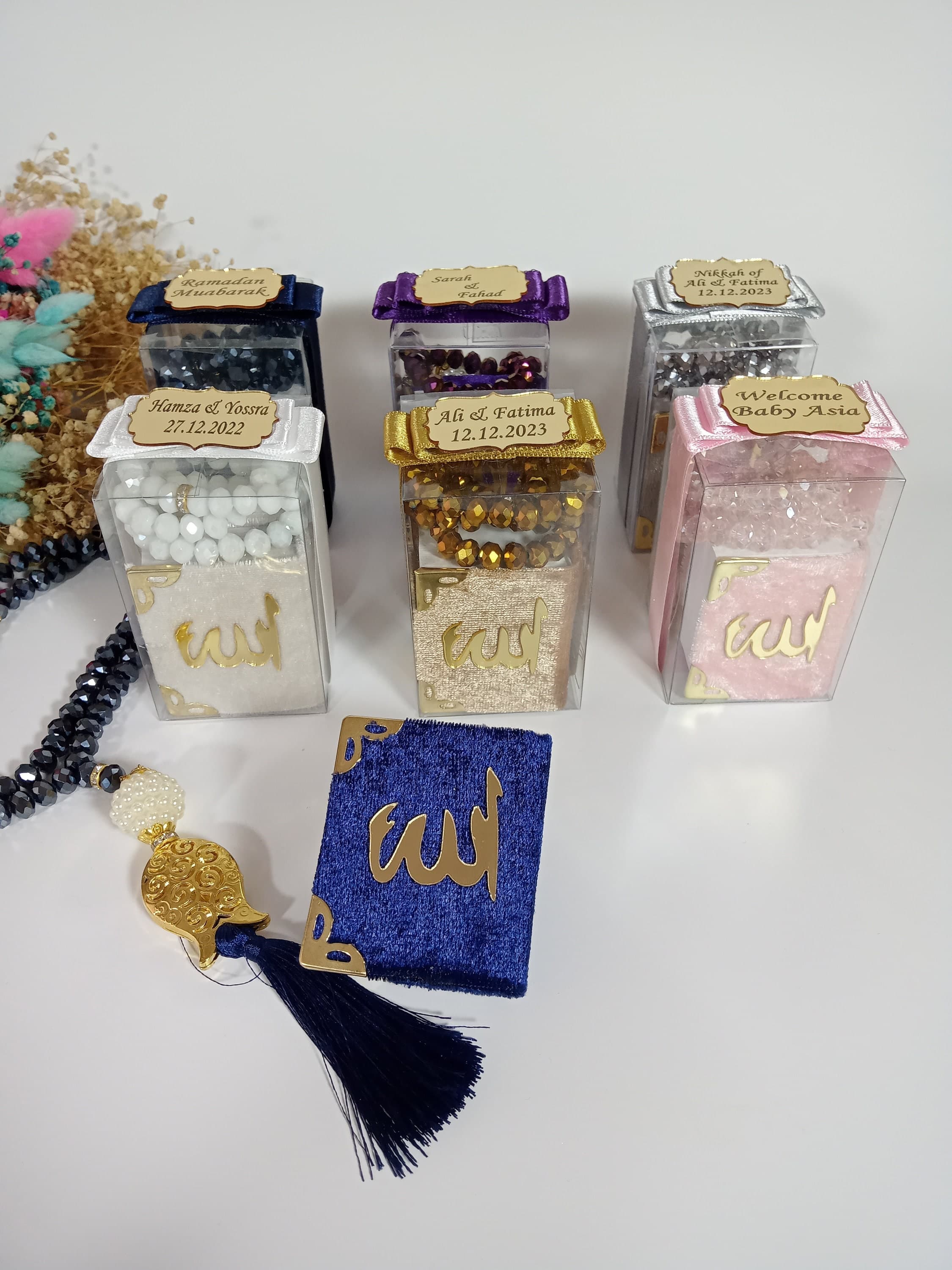 Velvet Mini Quran & Crystal Tasbeeh Favor Box | Eid, Wedding, Shower - image 4