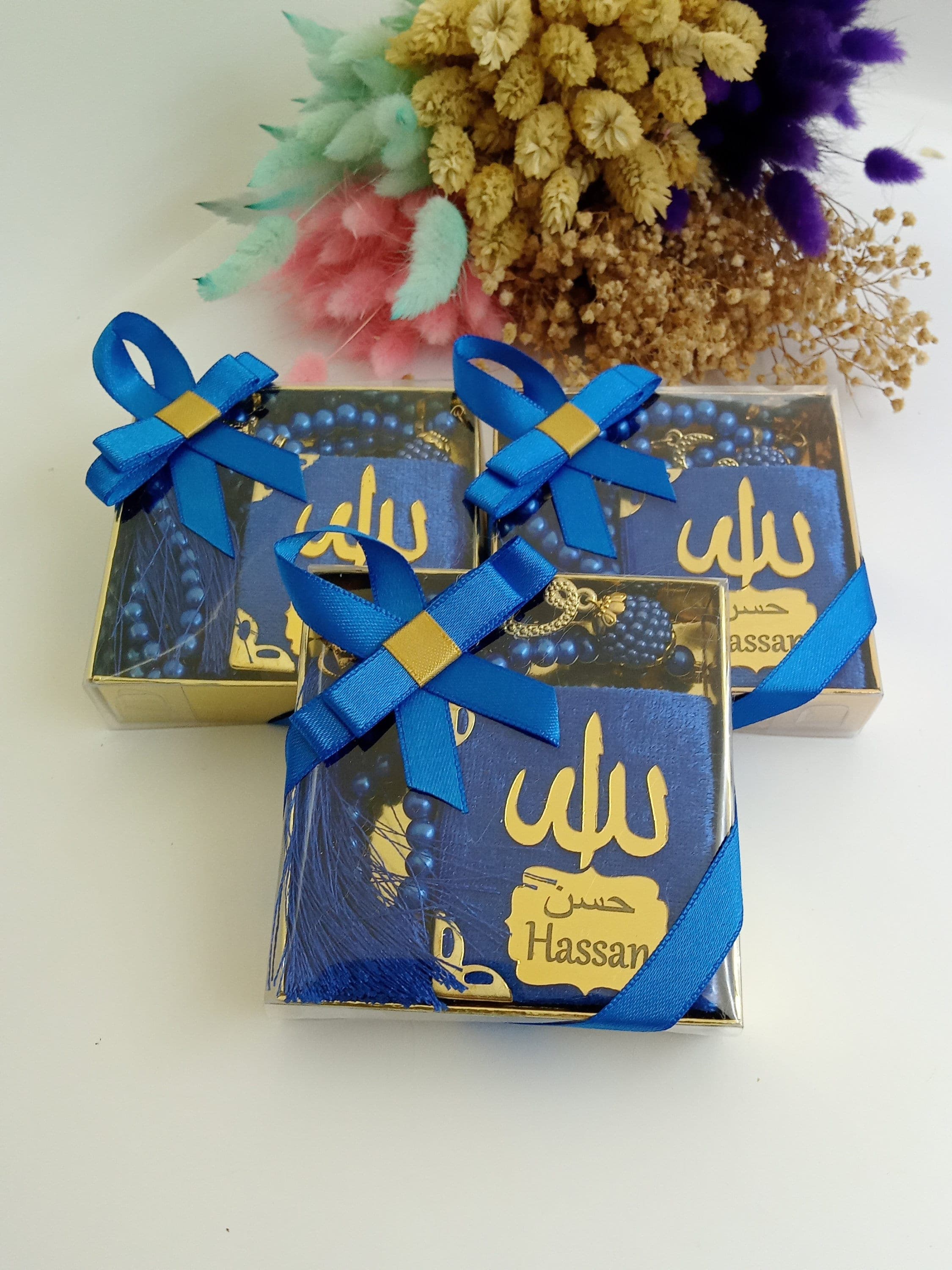 Personalized Mini Quran Gift Set | Velvet, Pearl Tasbeeh, Decorated Box