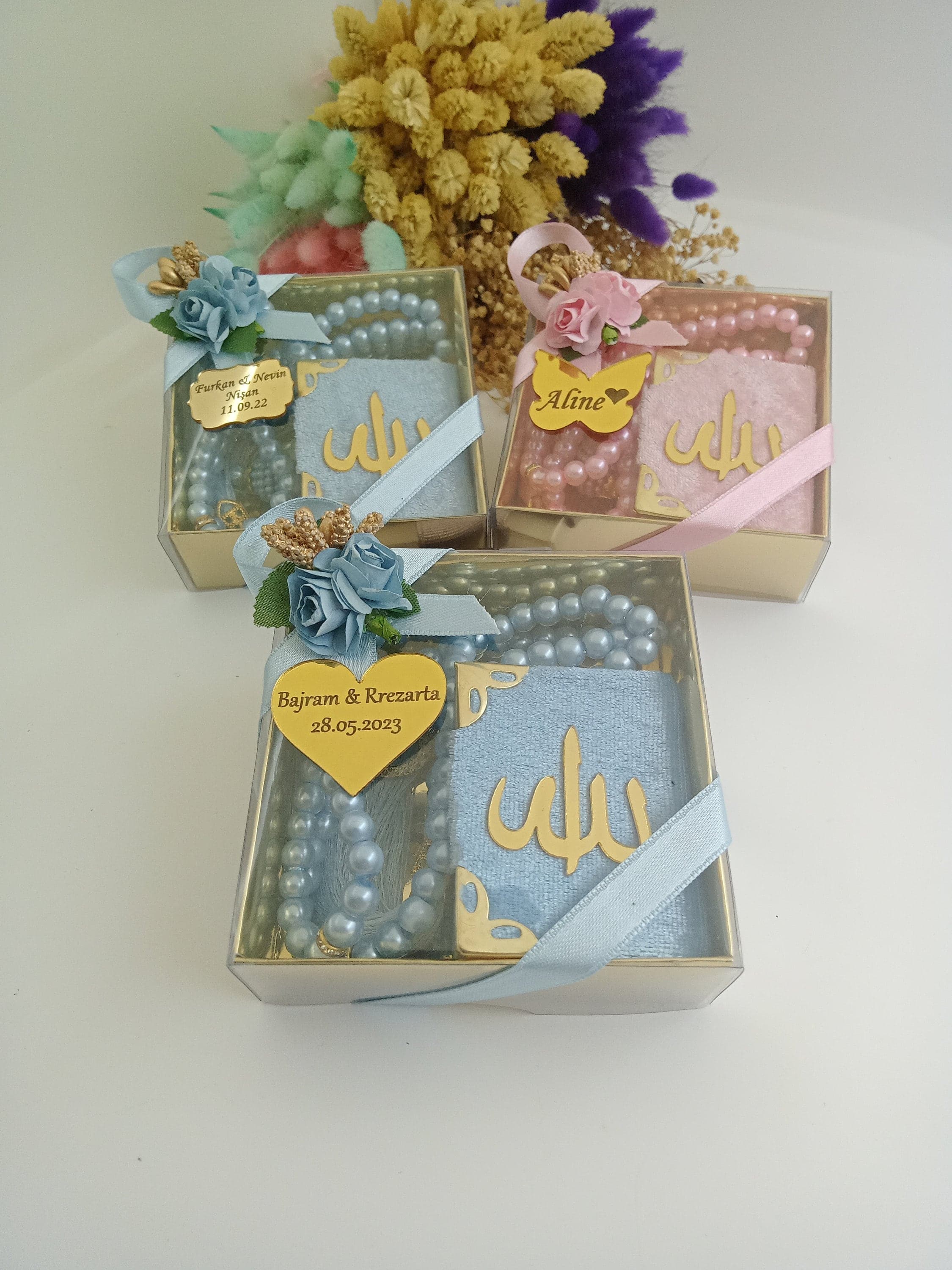 Velvet Mini Quran Pearl Tasbeeh Decorated Box | Eid Favor