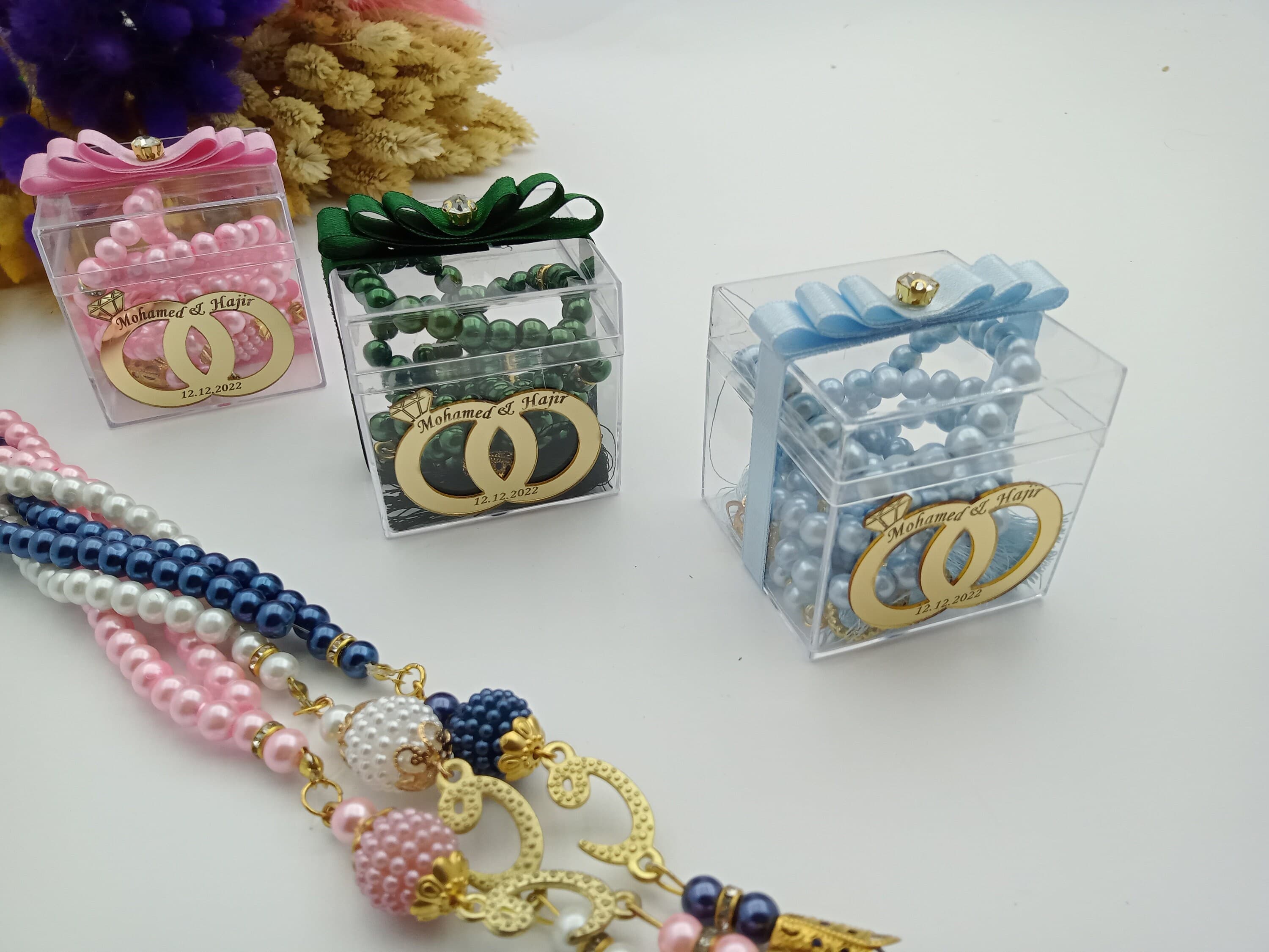 Personalized Pearl Tasbih Prayer Beads, Eid Favors, Wedding Favors