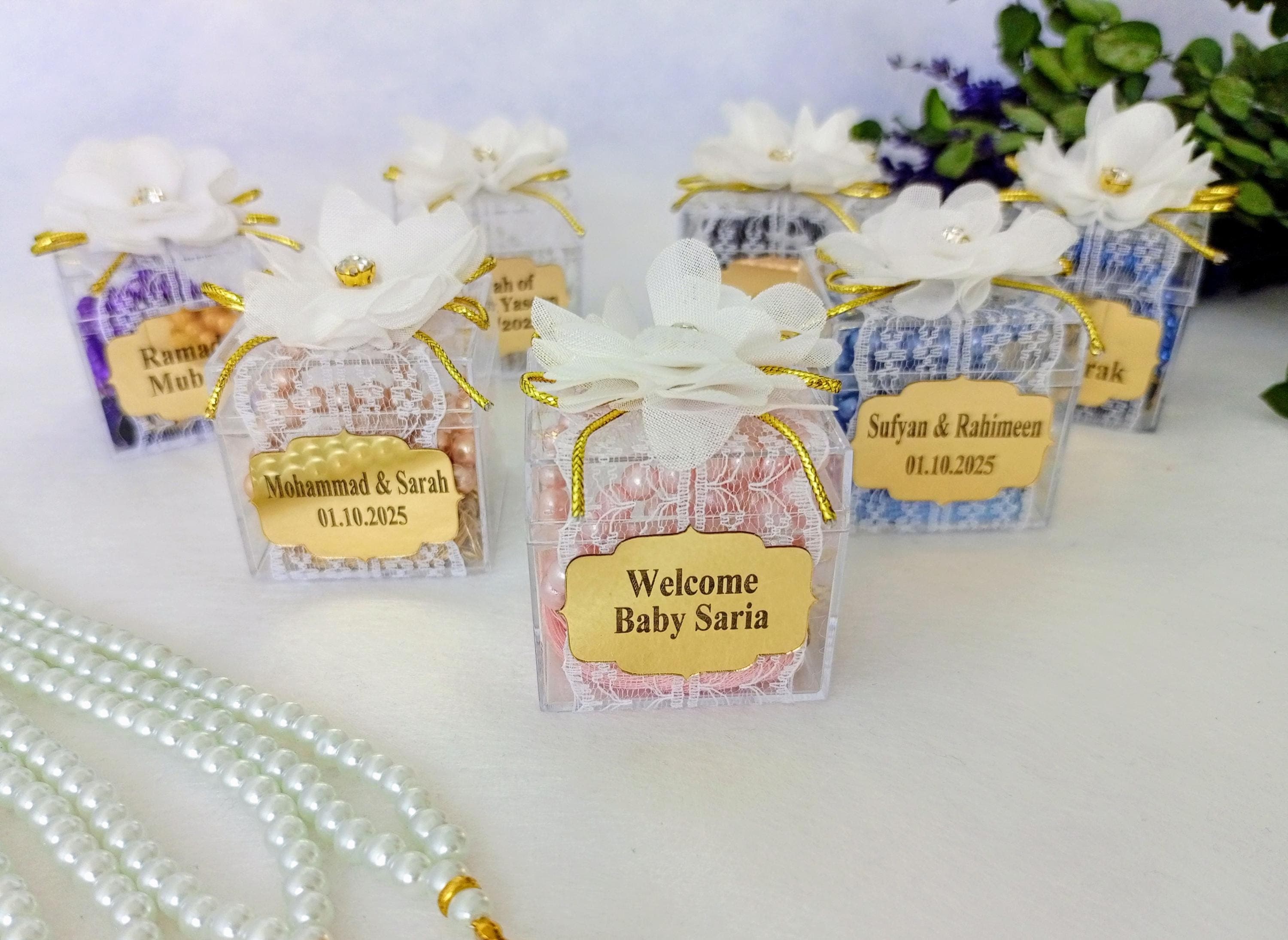 Personalized Pearl Tasbih Prayer Beads, Decorated Boxed Favors - image 5