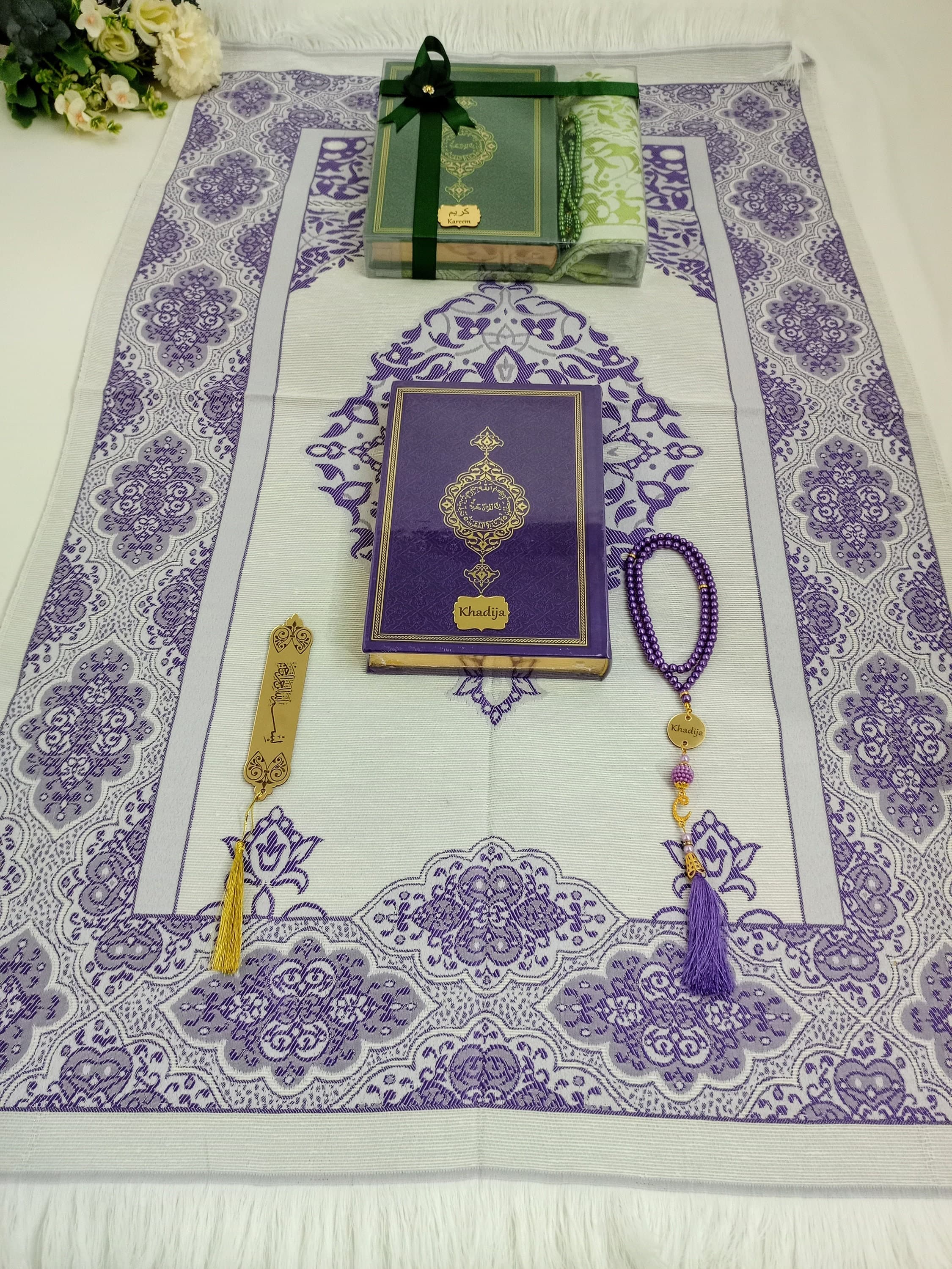 Personalized Quran Gift Set | Prayer Mat, Tasbeeh & Bookmark