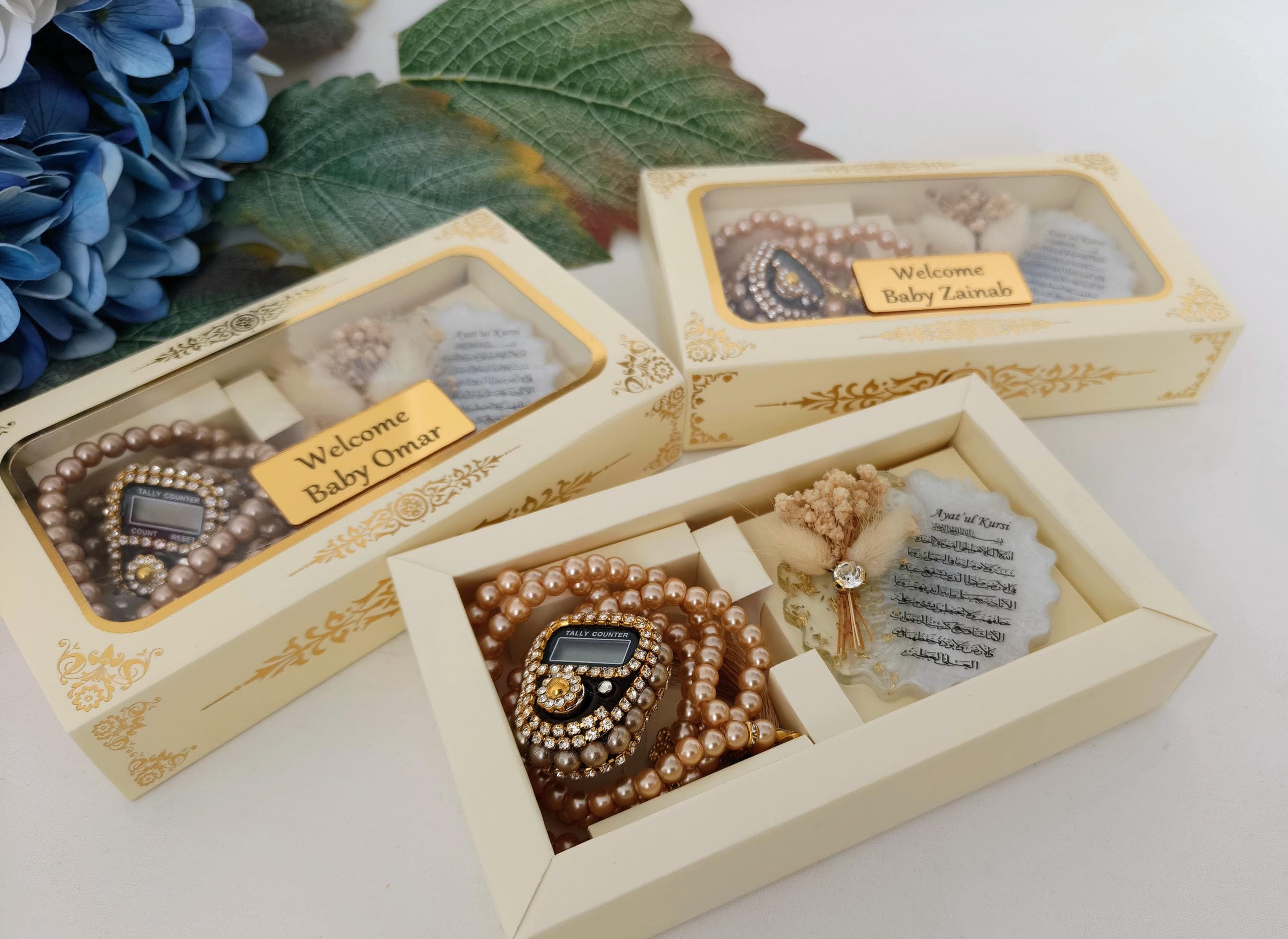 Personalized Epoxy Magnet Favor, Digital Tasbih, Muslim Wedding Gift, Decorated Box