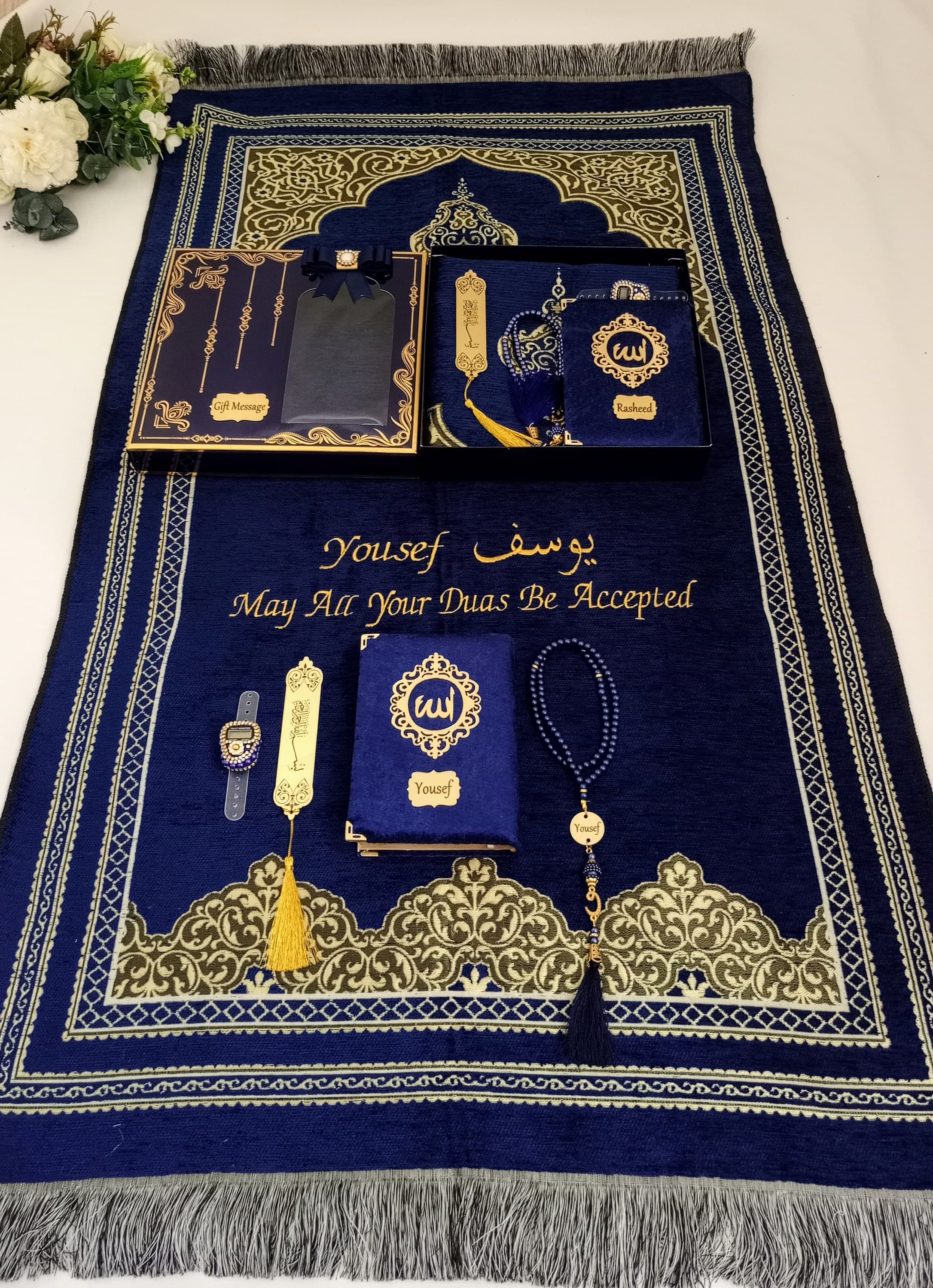 Personalized Prayer Mat Yassen Quran Gift Set | Muslim Gift for Him | Eid Gift | Wedding Gift | Birthday Gift | Graduation Gift