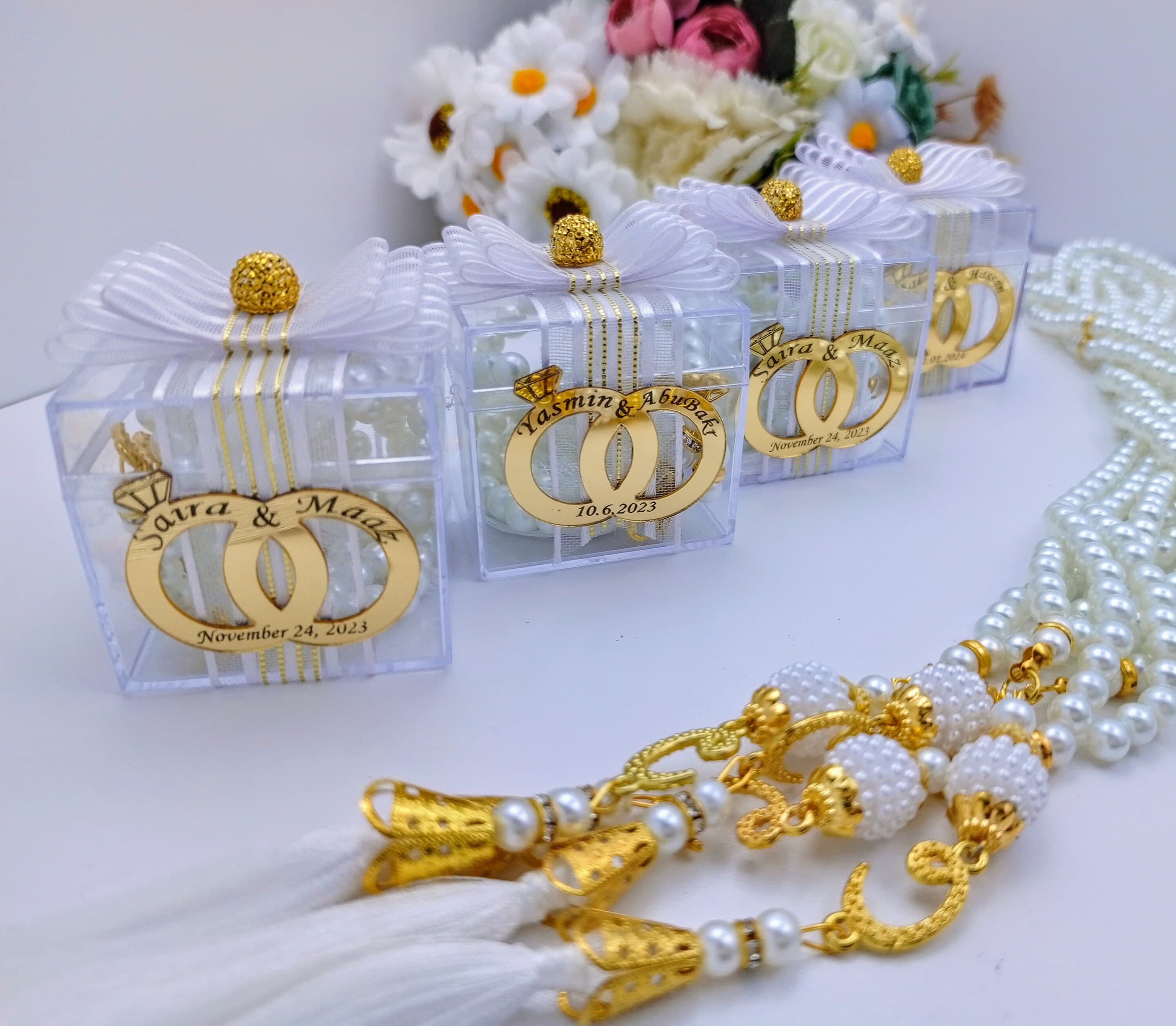 Personalized Pearl Tasbih, Muslim Wedding Favors, Eid Gift, Prayer Beads