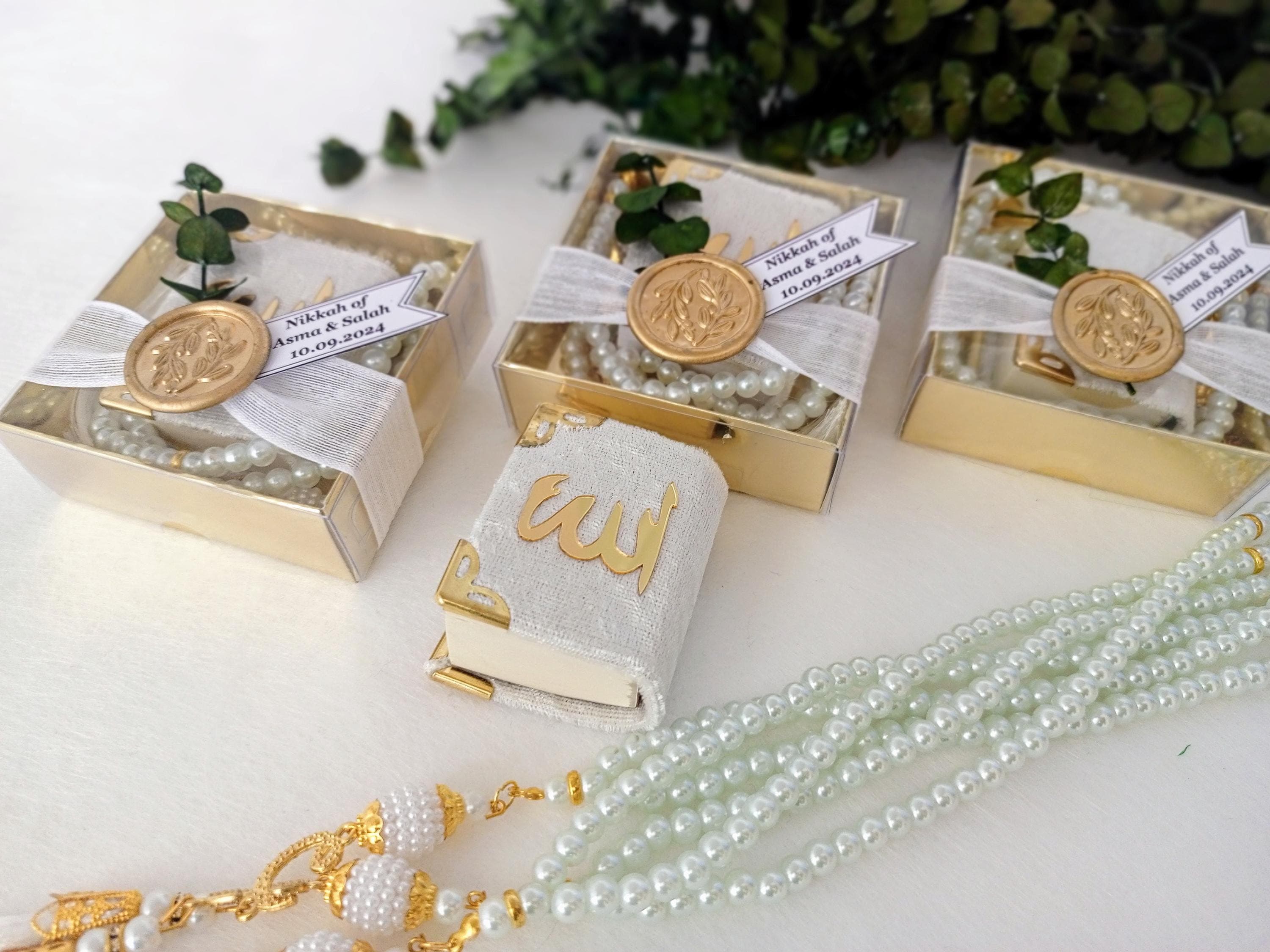 Velvet Mini Quran Pearl Tasbeeh Box Set | Personalized Muslim Favors - image 3