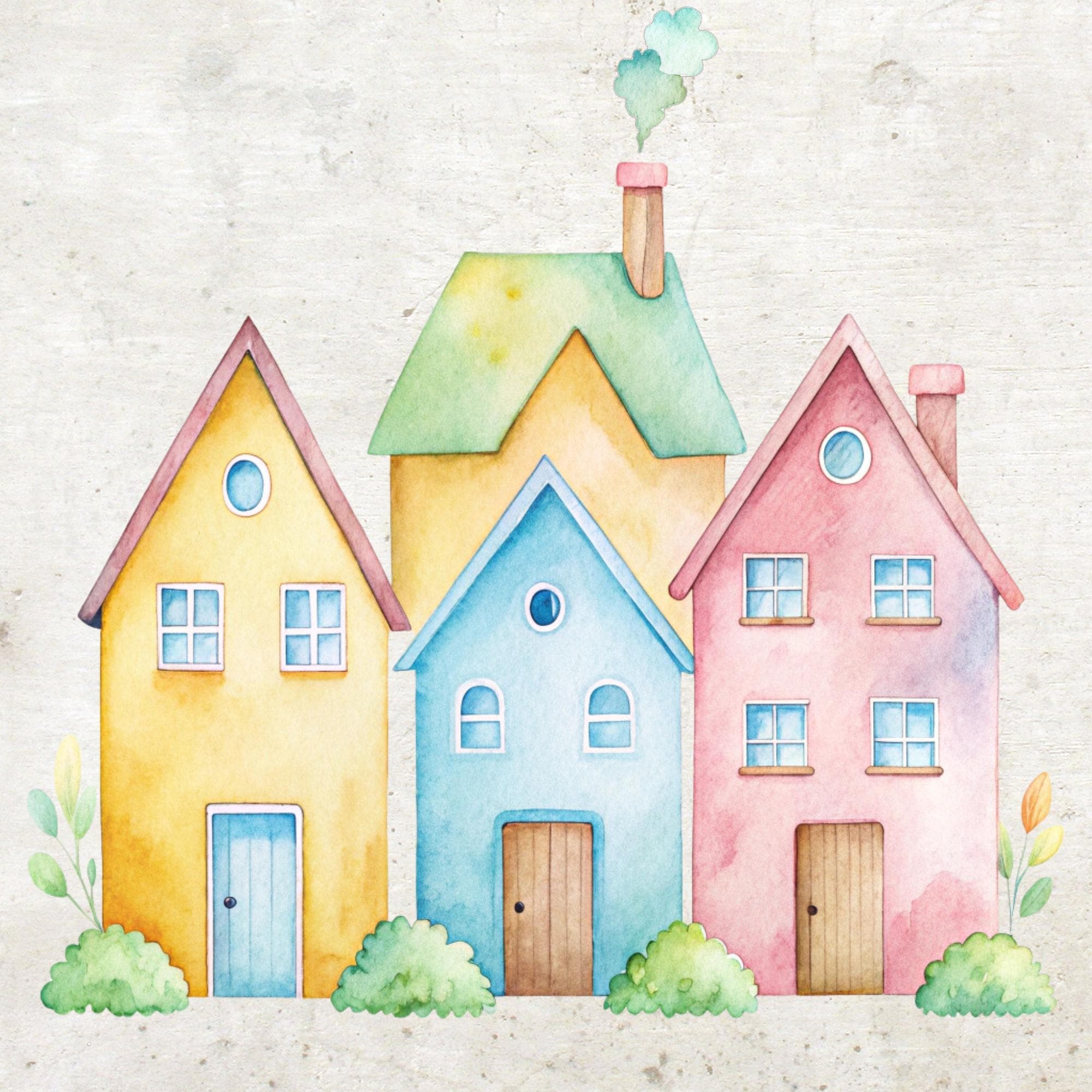 street clipart, clipart pack, houses clipart, houses drawing, purple houses, watercolor houses, watercolor street, clip art, clipart bundle, digital clipart, digital crafting, scrapbook images, watercolor clipart