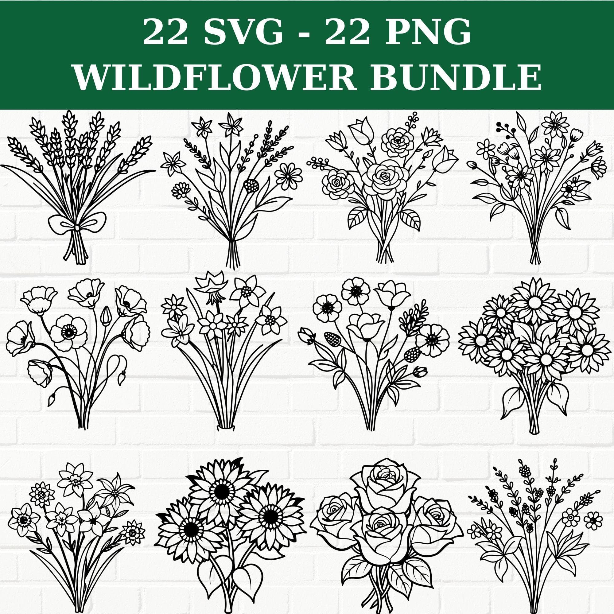 Wildflower Bouquet SVG Bundle: Hand-Drawn Floral Clipart (SVG & PNG Files)