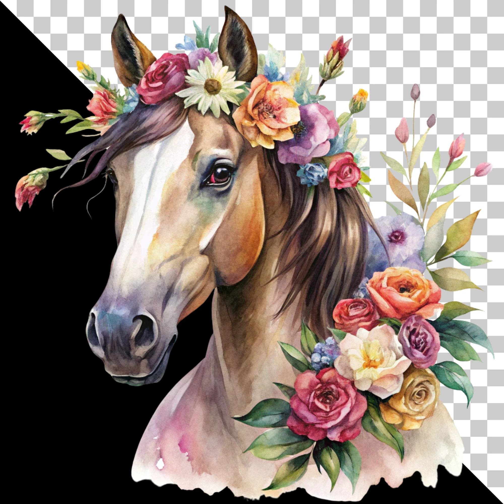 horse clipart, clipart pack, cute horse, floral horse, horse nursery, horse png, horse sublimation, clip art, digital clipart, digital crafting, horse images, scrapbook images, watercolor clipart