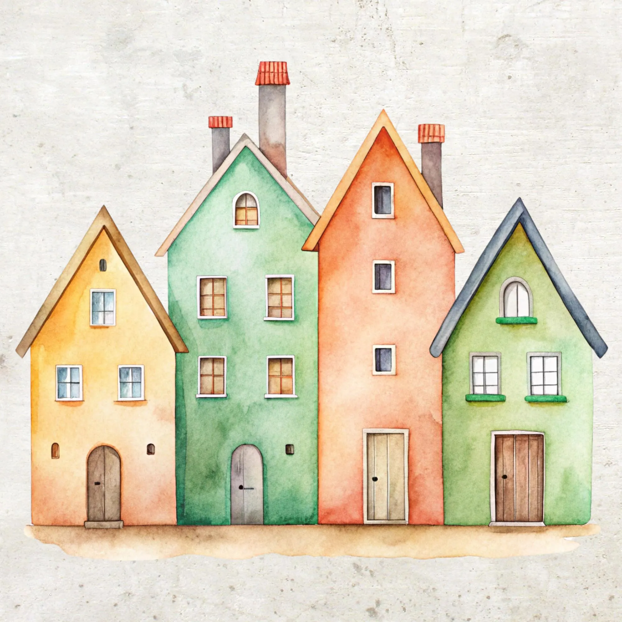 street clipart, clipart pack, houses clipart, houses drawing, purple houses, watercolor houses, watercolor street, clip art, clipart bundle, digital clipart, digital crafting, scrapbook images, watercolor clipart