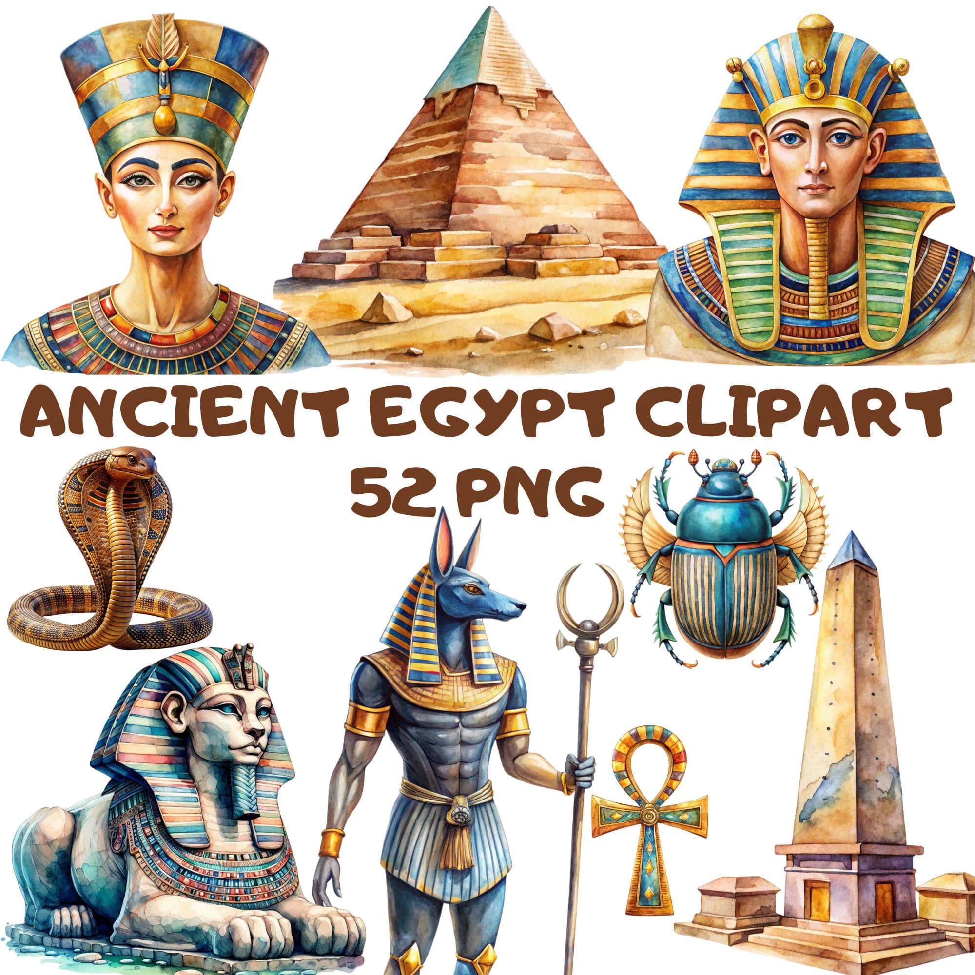 Watercolor Ancient Egypt Clipart: Pyramids, Sphinx, Eye of Horus (Digital Download)