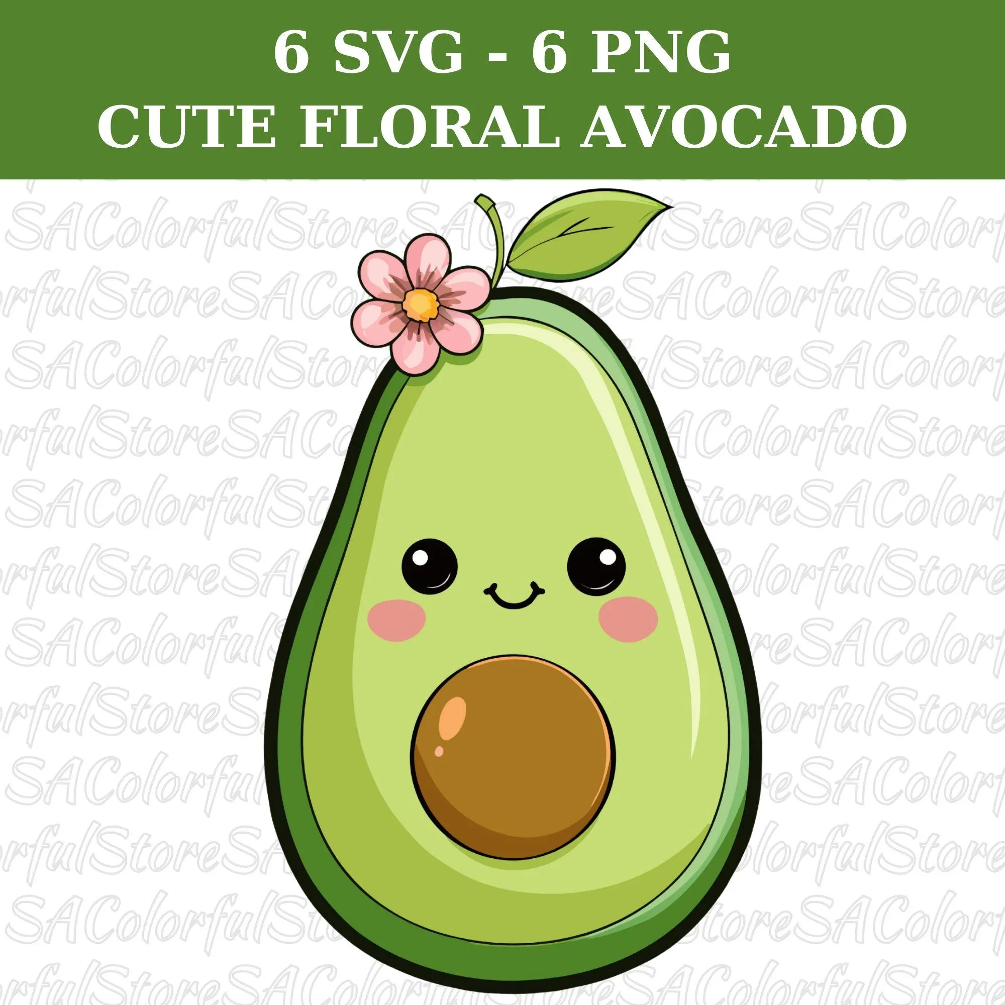 Floral Avocado SVG, PNG Clipart Bundle