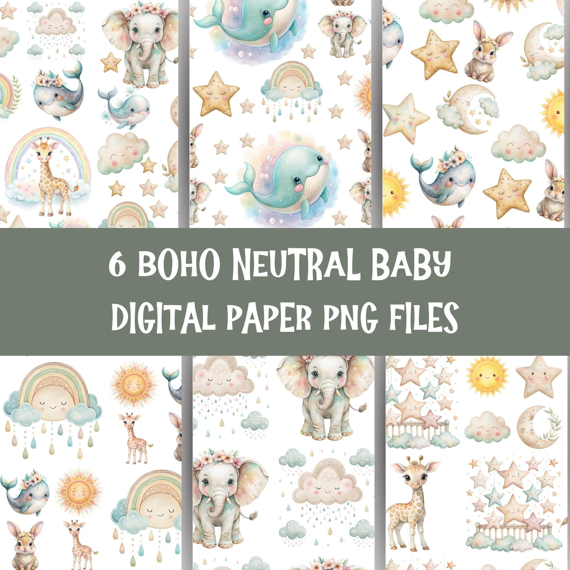 Boho Baby Digital Paper: Neutral Nursery Scrapbook Designs (PNG Download)
