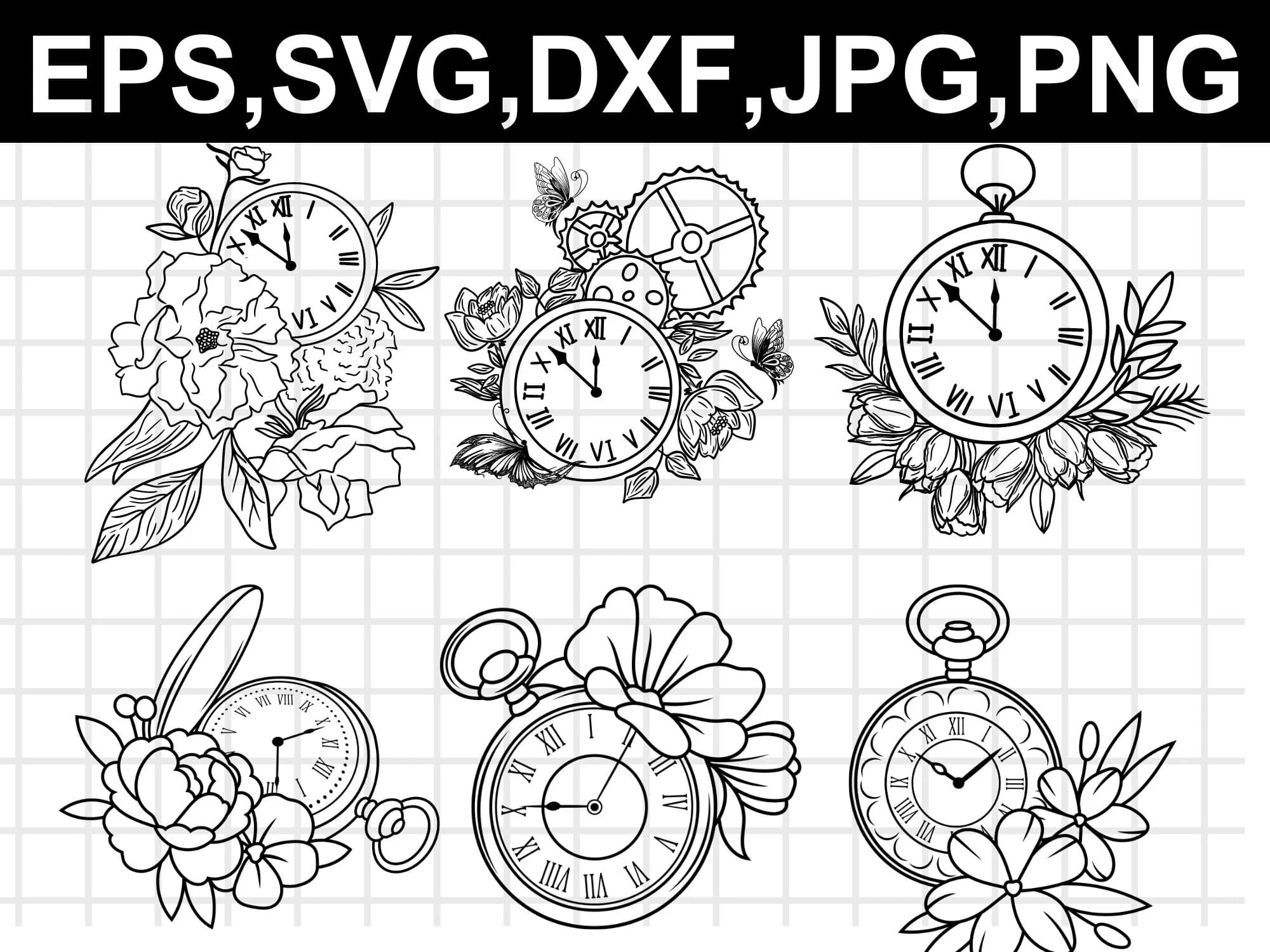 Floral Clock Svg File\ Vintage floral clock Svg\ Wedding clock Svg\ Clock with flowers\ Pocket clock svg\ Flower watch svg\ File for Cric