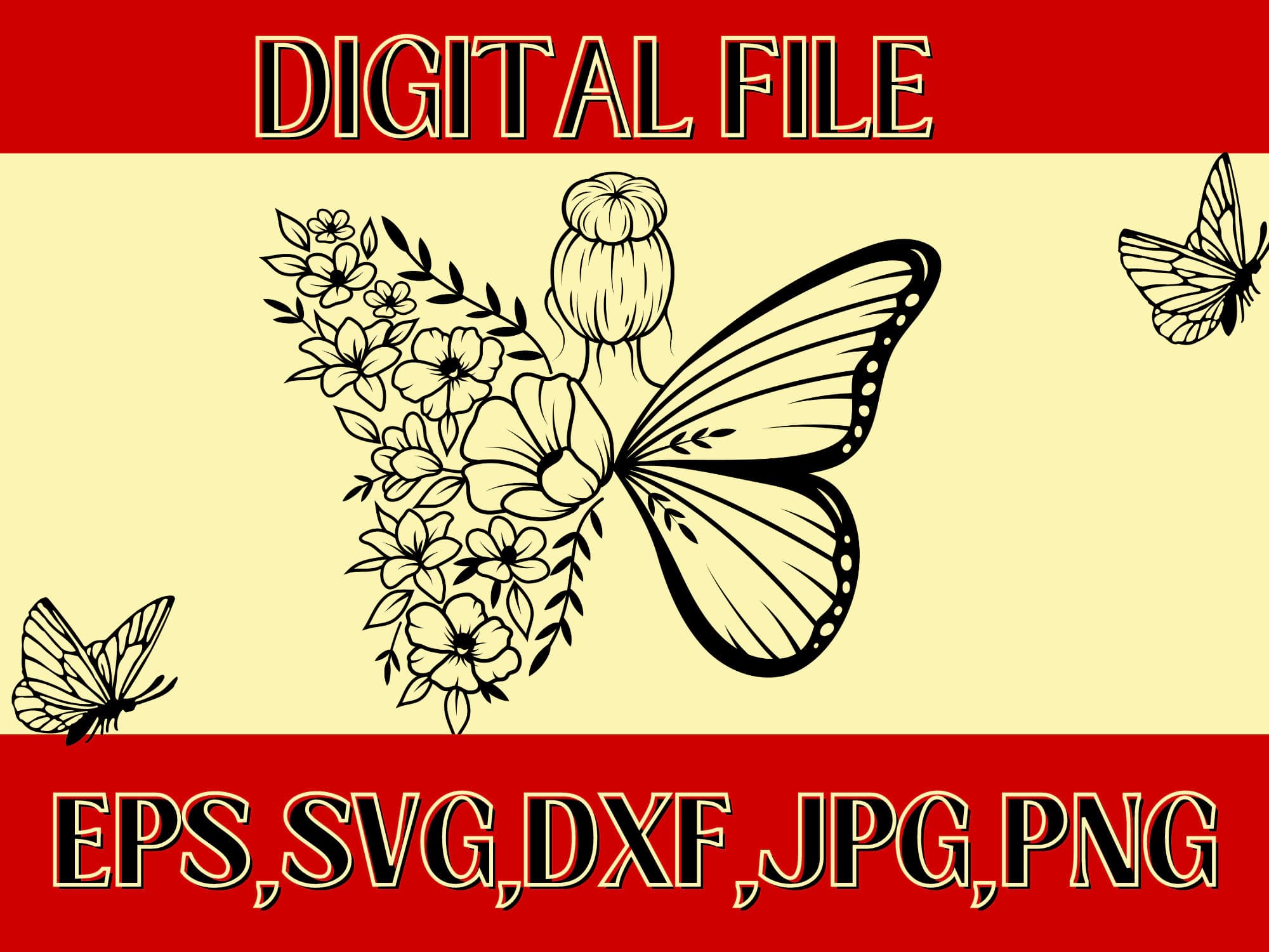 Floral Woman SVG\ Girl butterfly fairy svg\ Butterfly flower svg\ Floral butterfly Svg\ Woman flower butterfly wings Svg\ Cricut, Eps, Dxf