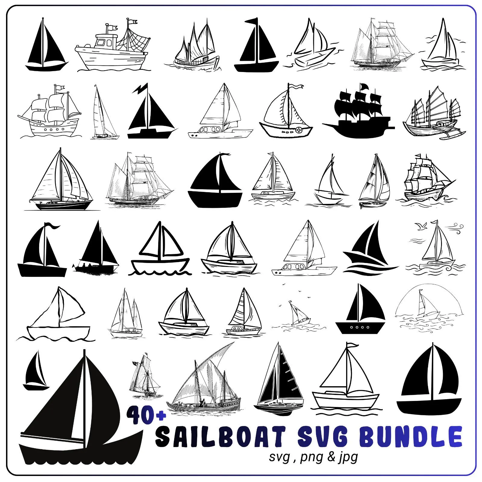 Sailboat SVG Bundle, Nautical Clipart, Boat Silhouette Designs, Maritime Craft, Sailing Boat svg, PNG