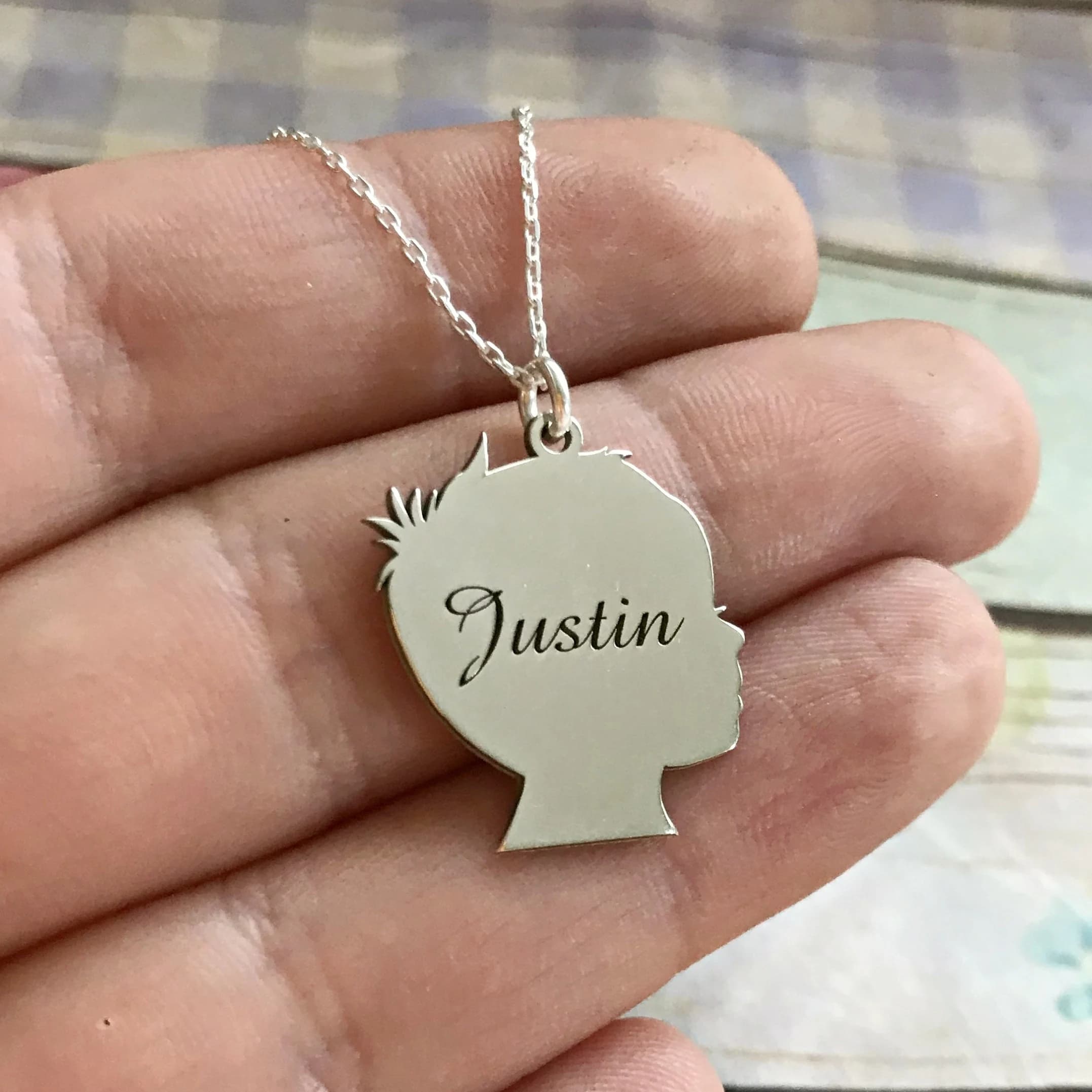Child Silhouette Necklace with Personalized Kids Name, Family Keepsake Gift - image 5