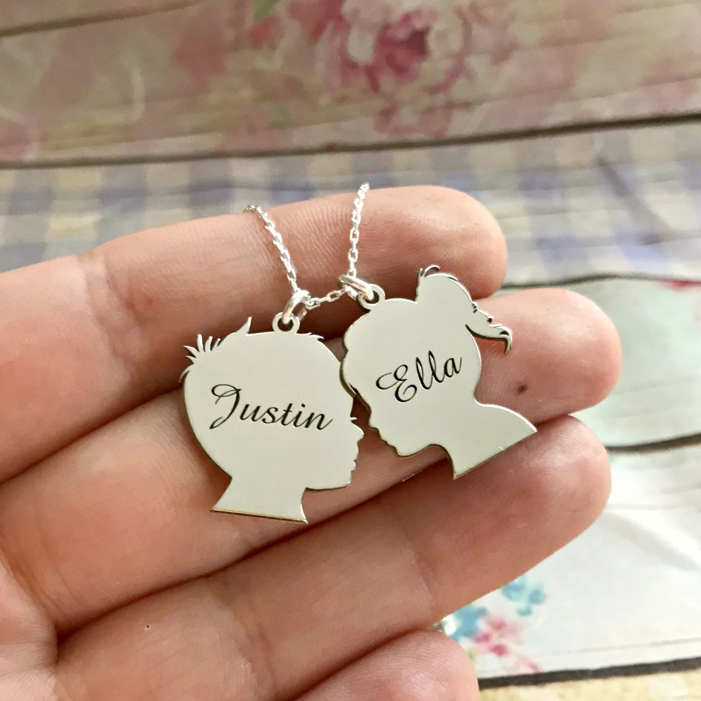Child Silhouette Necklace with Personalized Kids Name, Family Keepsake Gift - image 2