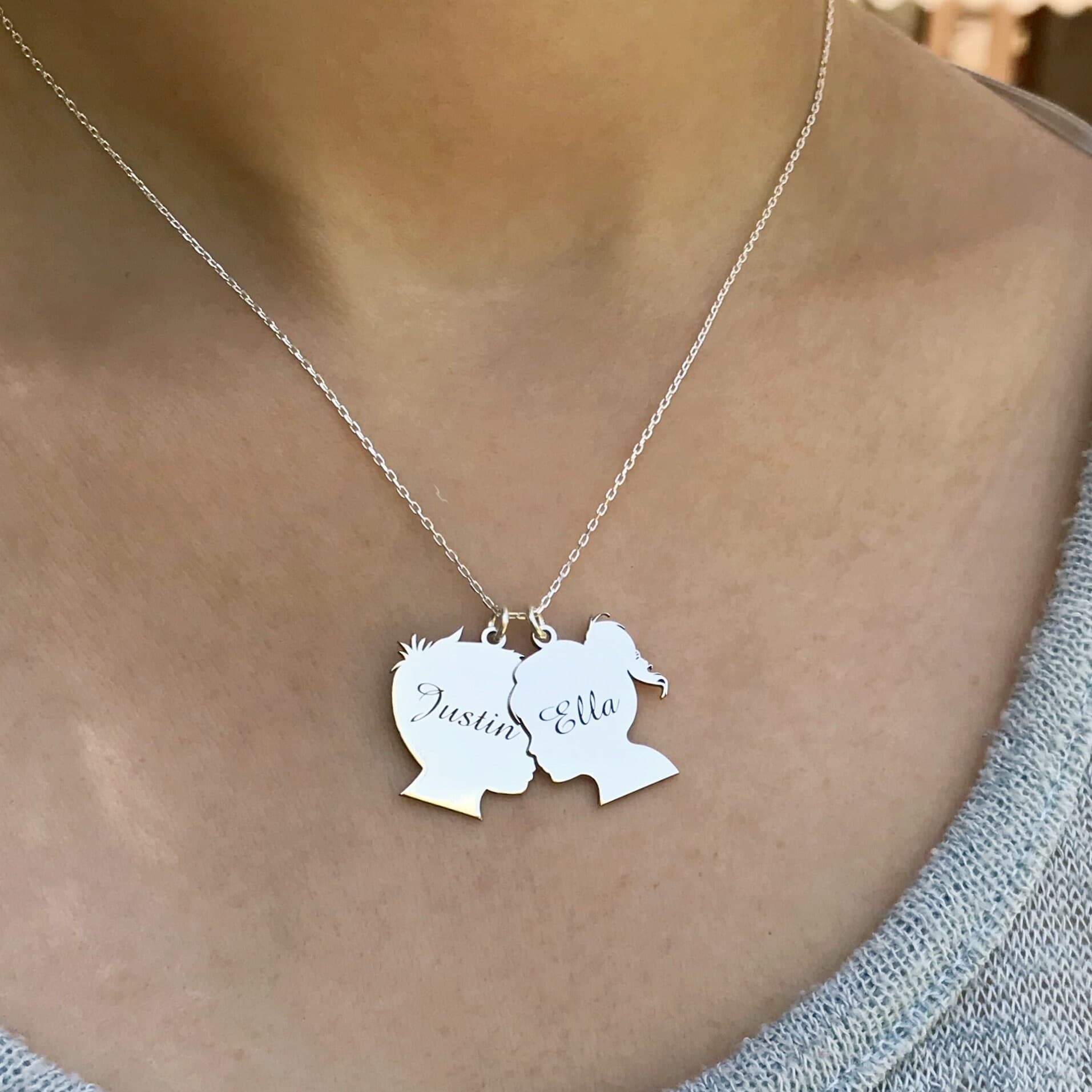 Child Silhouette Necklace with Personalized Kids Name, Family Keepsake Gift - image 3