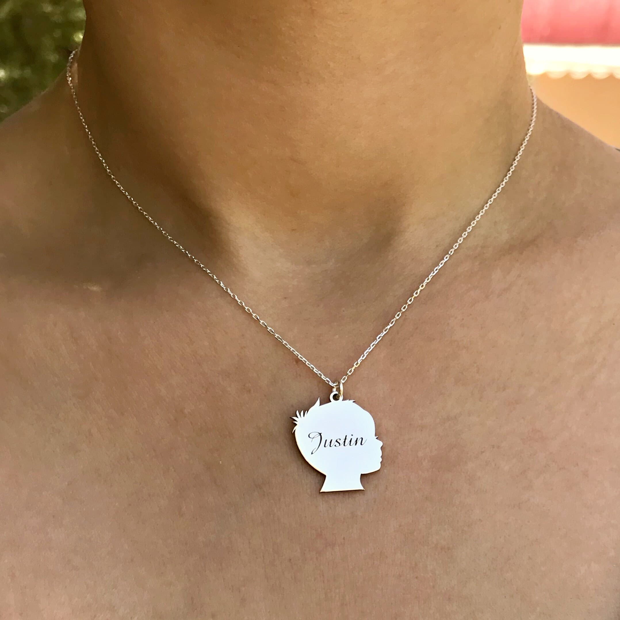 Child Silhouette Necklace with Personalized Kids Name, Family Keepsake Gift - image 4