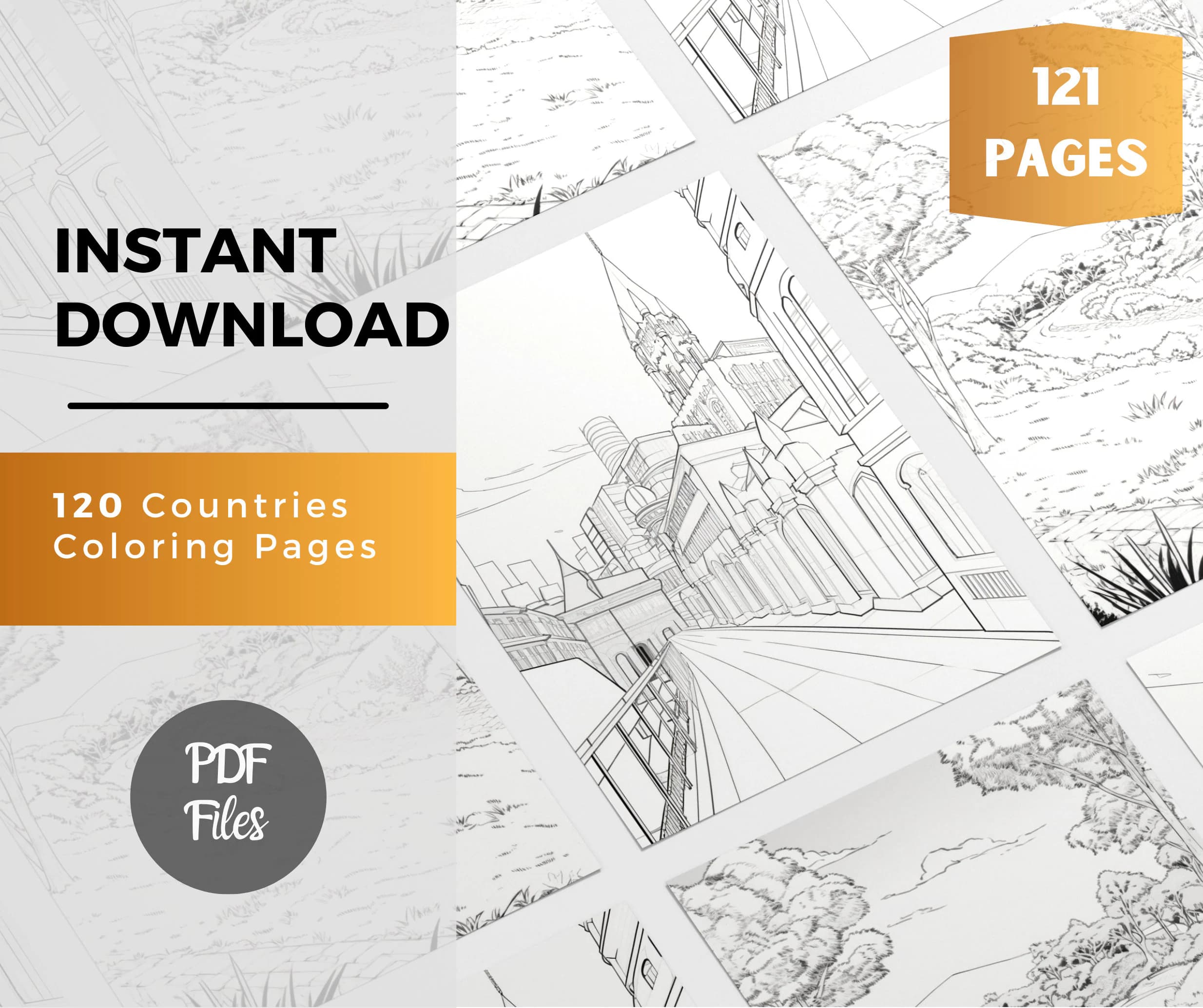 120 Countries Coloring Book: Cultural Landmarks (Digital Download)