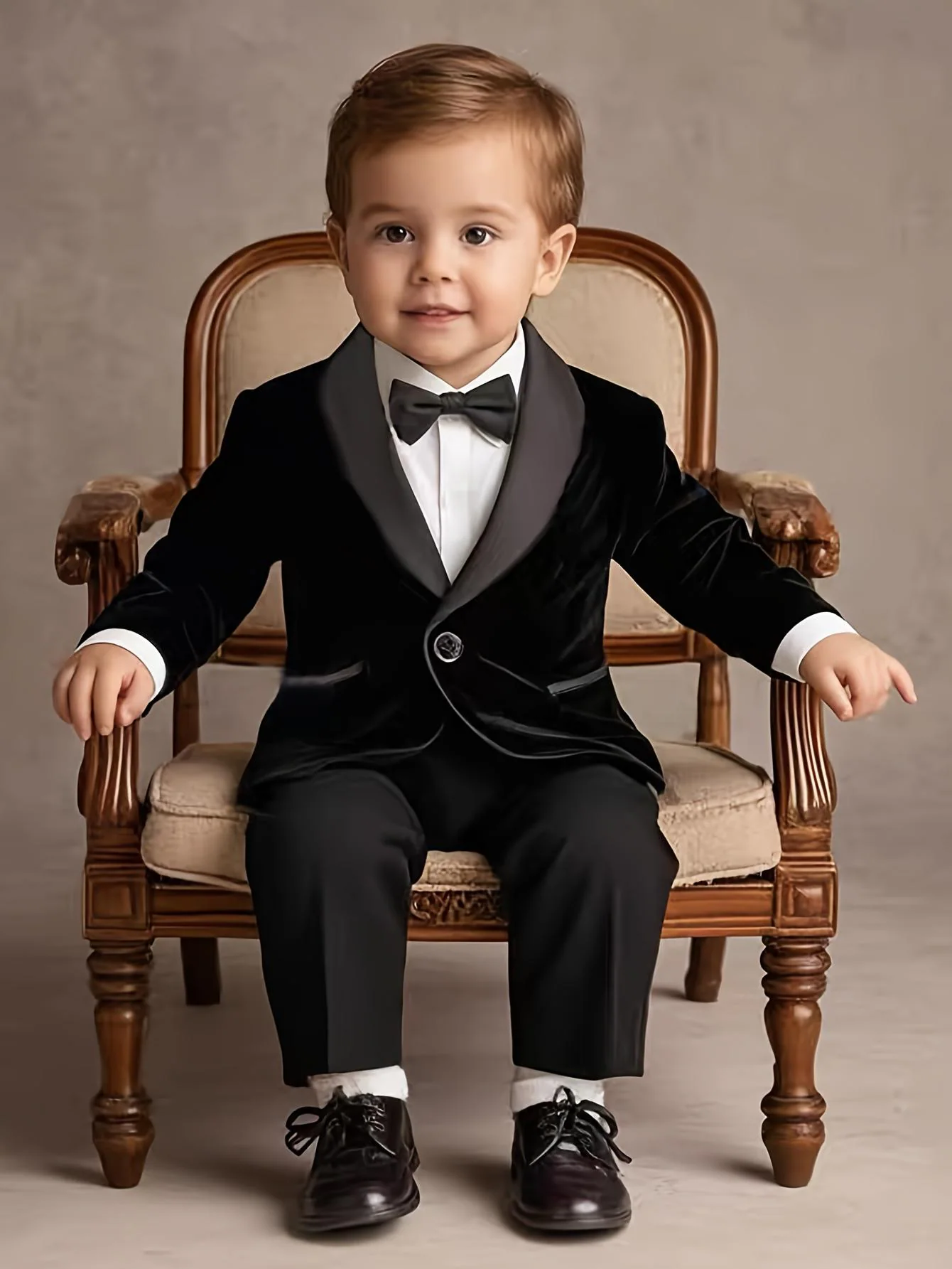 Ring bearer outfit for boys velvet tuxedo set, Black Luxury formal outfit for toddler boy