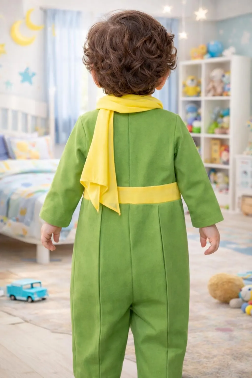 Toddler Little Prince inspired birthday romper green with yellow belt, Newborn Romper, Baby Bodysuit, Toddler King Dress