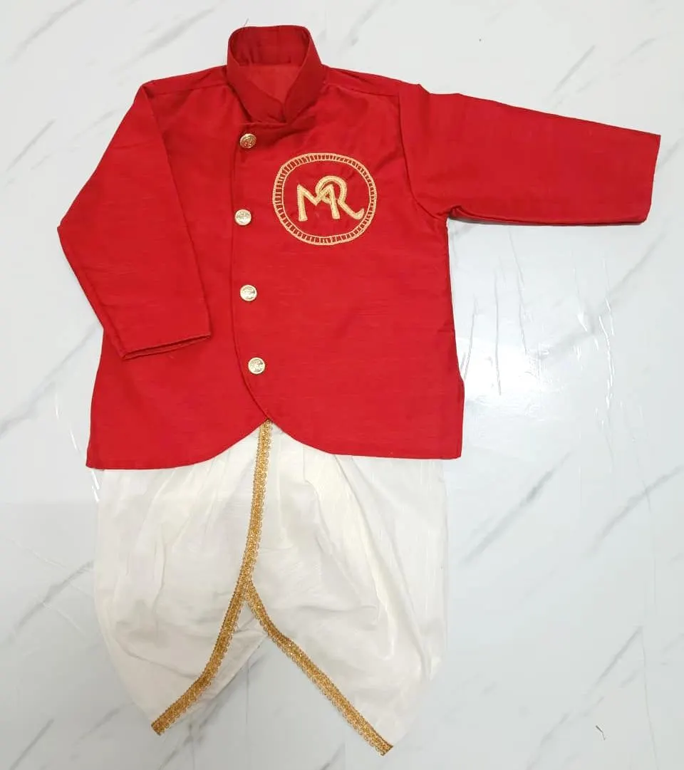 Kids sherwani outfit in raw silk for wedding wear, Diwali party