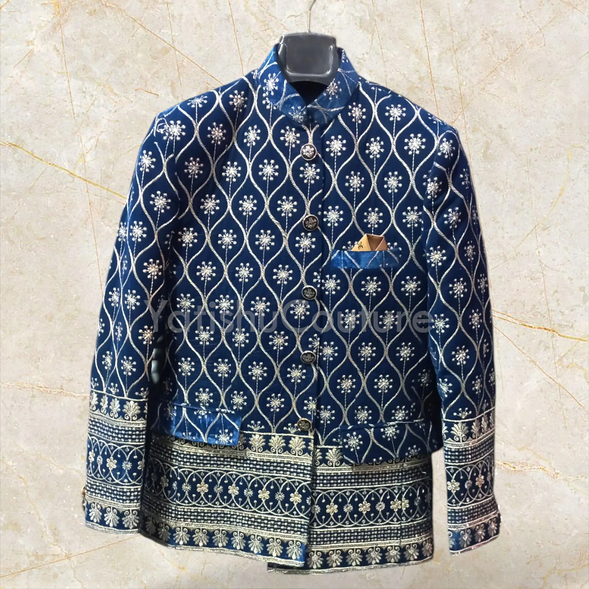 Mens Velvet Embroidered Jodhpuri Suit: Indian Wedding Outfit, Groom Ethnic Wear, Sherwani Style Dress