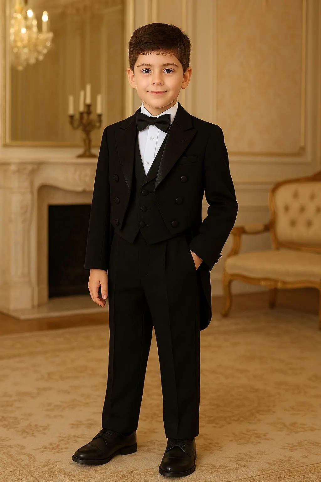 Toddler Boys 3-Piece Tailcoat Tuxedo: Black Formal Wedding Suit, First Birthday Outfit