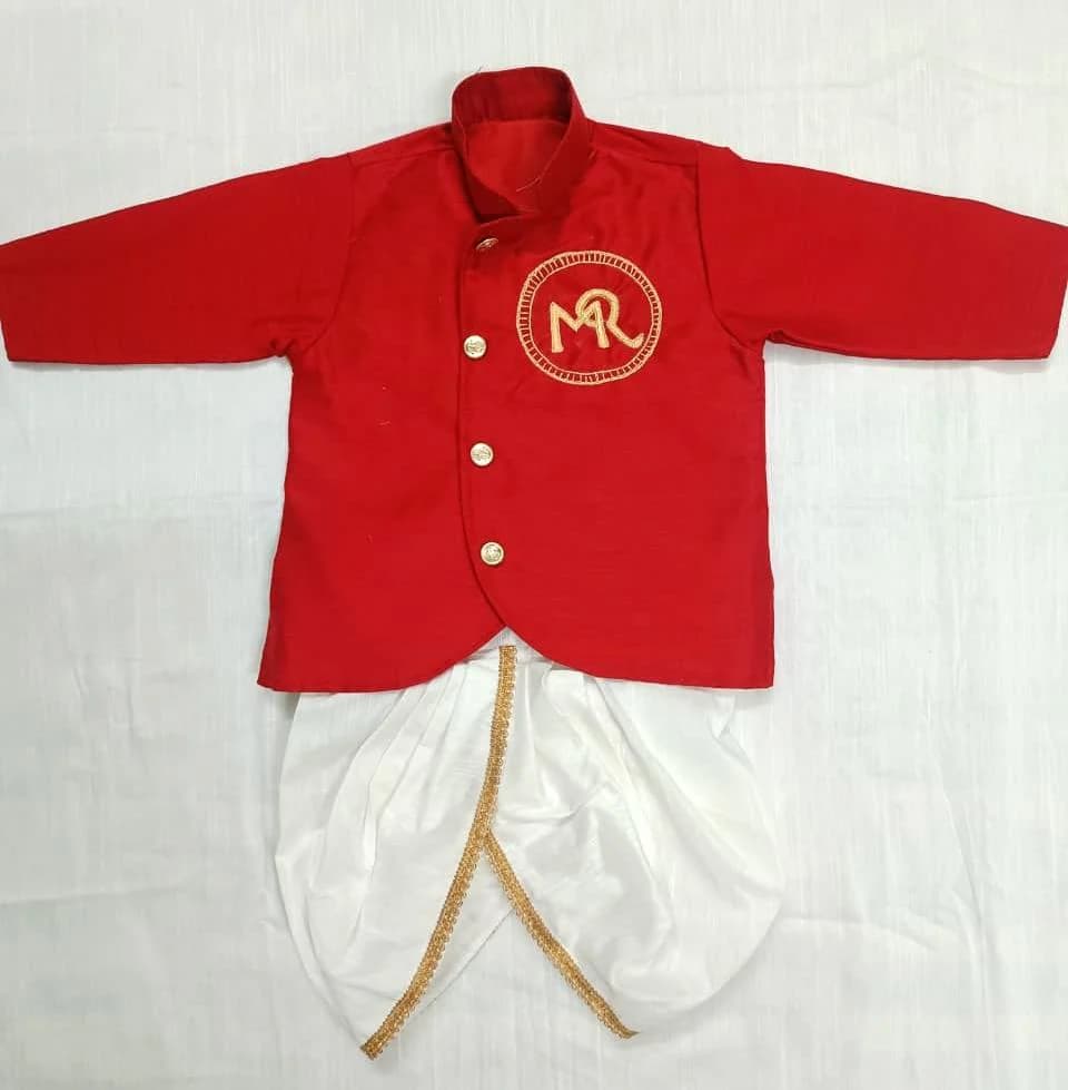 Festive dhoti kurta for boys wedding and Diwali, Newborn baby Indian traditional raw silk outfit