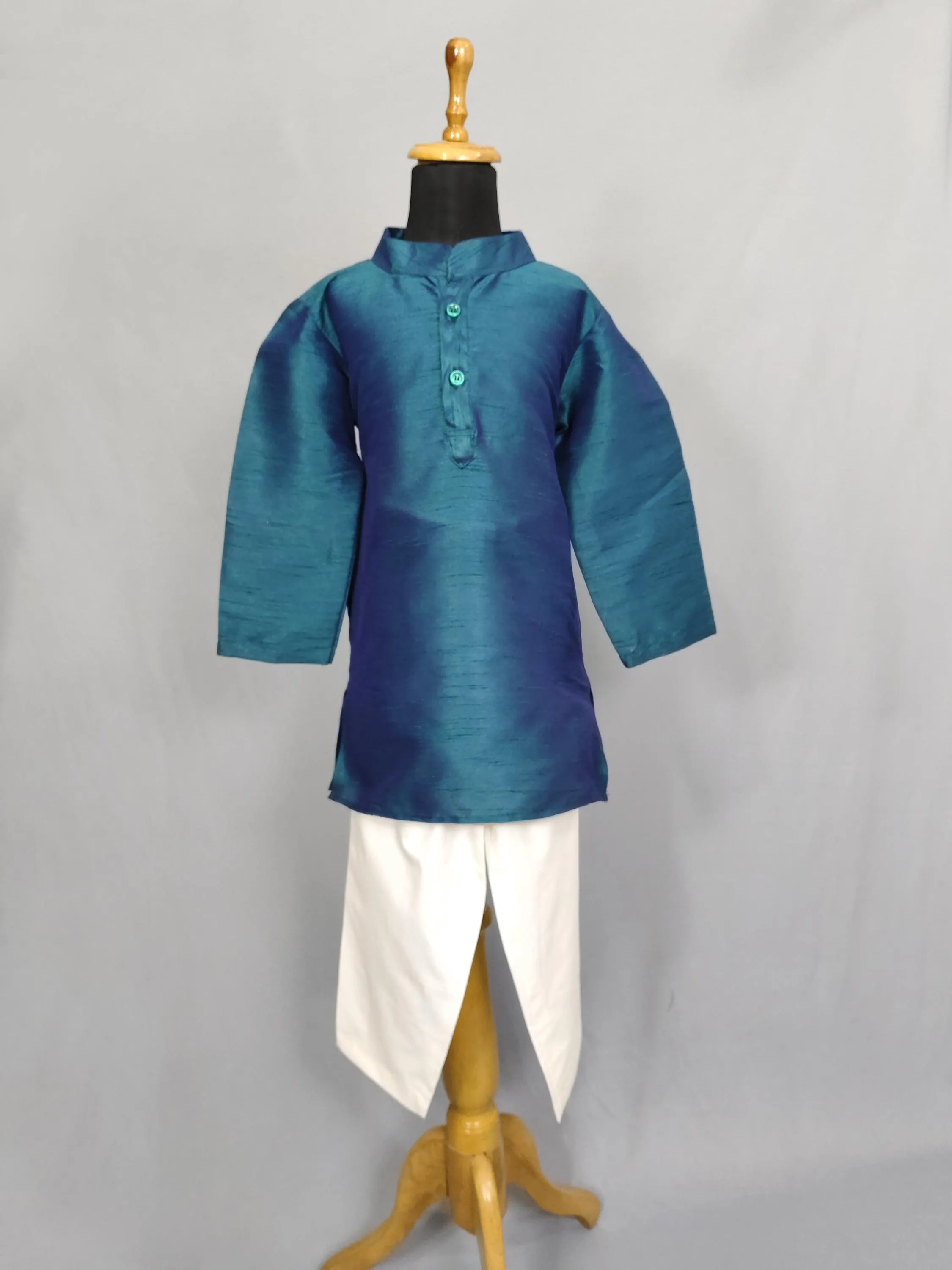Boys Silk Kurta Pajama Set: Sea Blue Indian Ethnic Wear, Diwali Baby Outfit, Wedding