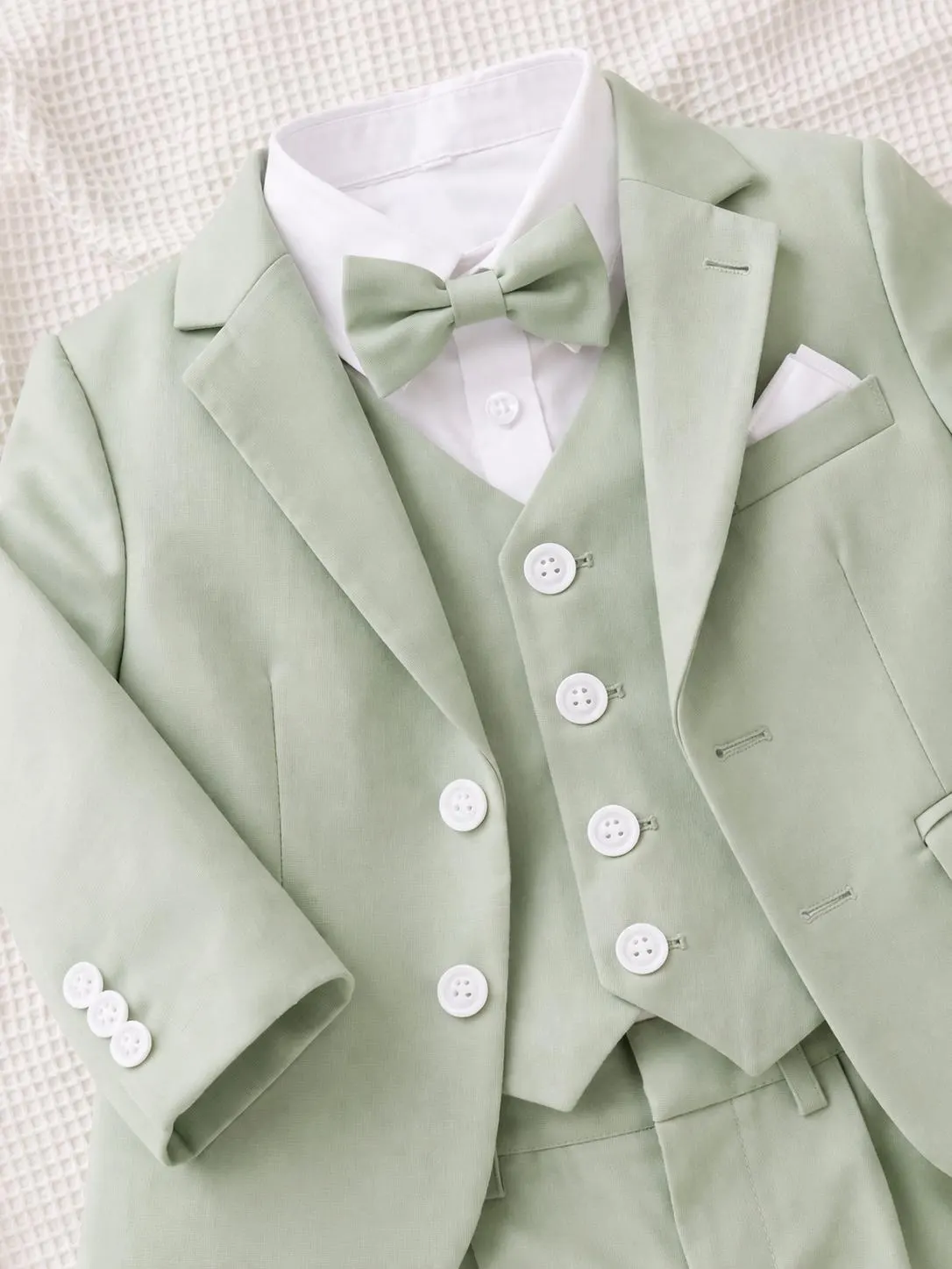 Custom Sage Green Boys Suit Set, Ring Bearer Wedding Outfit, 3 Piece Blazer and Vest Tuxedo for Kids