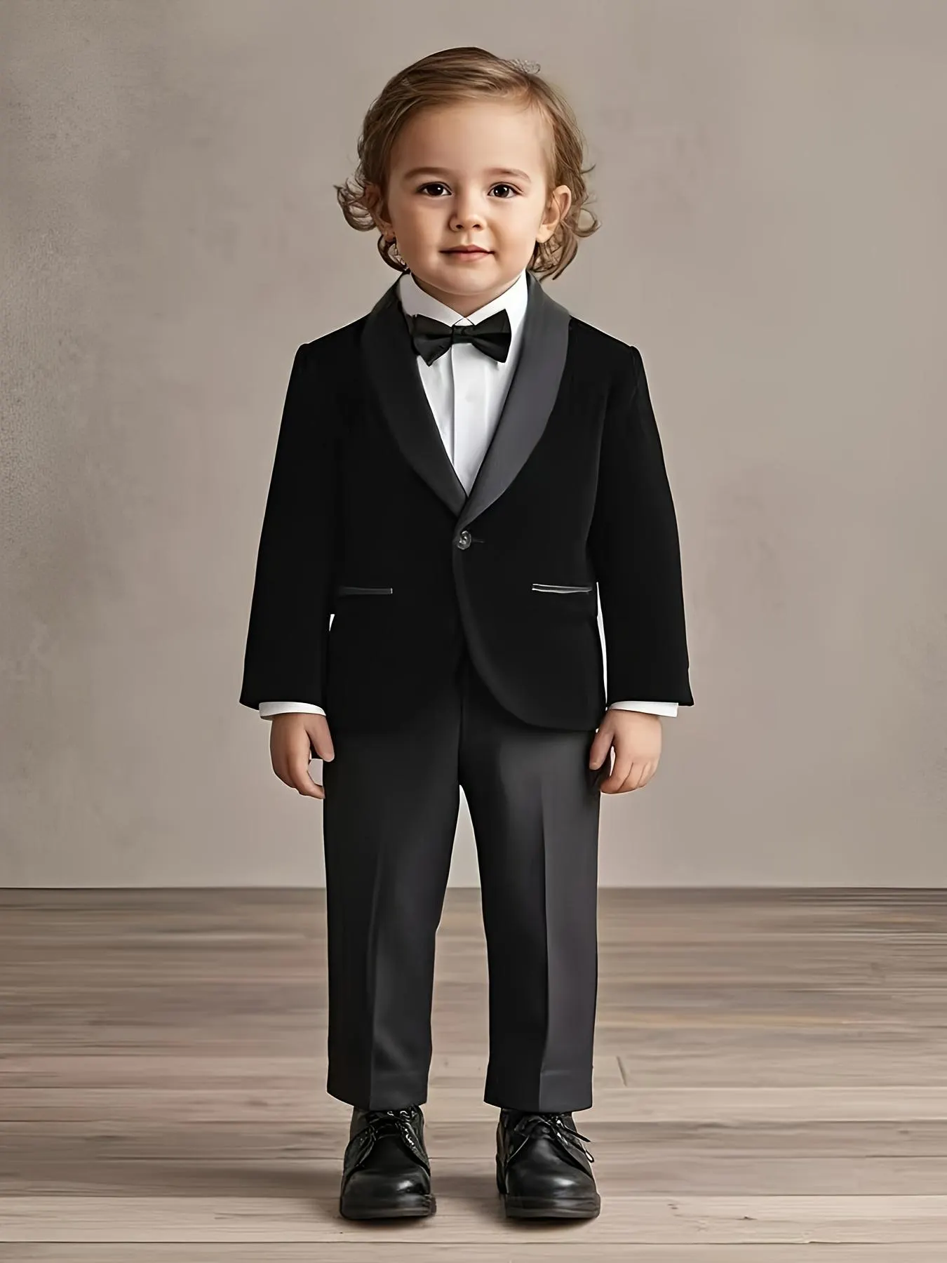 Boys Black Velvet 3-Piece Tuxedo Set: Toddler Ring Bearer Outfit, Kids Wedding Party Suit