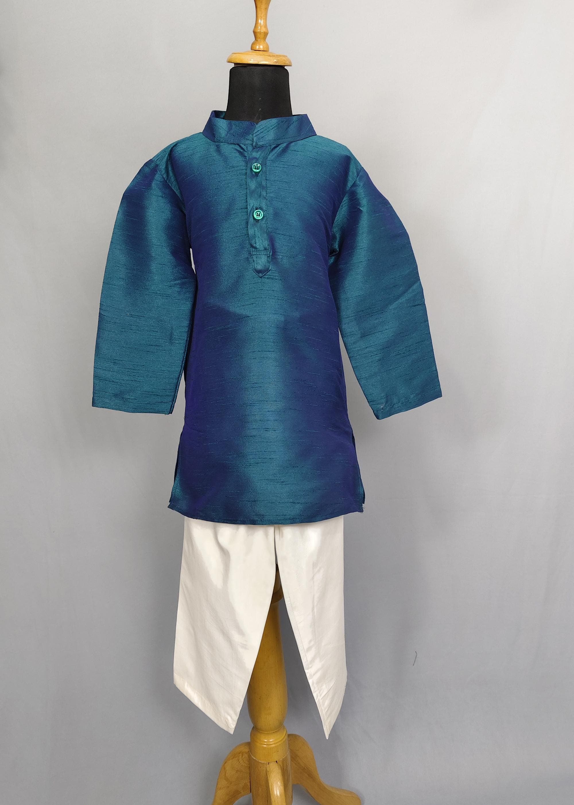 Boys Silk Kurta Pajama Set: Sea Blue Indian Ethnic Wear, Diwali Baby Outfit, Wedding - image 3
