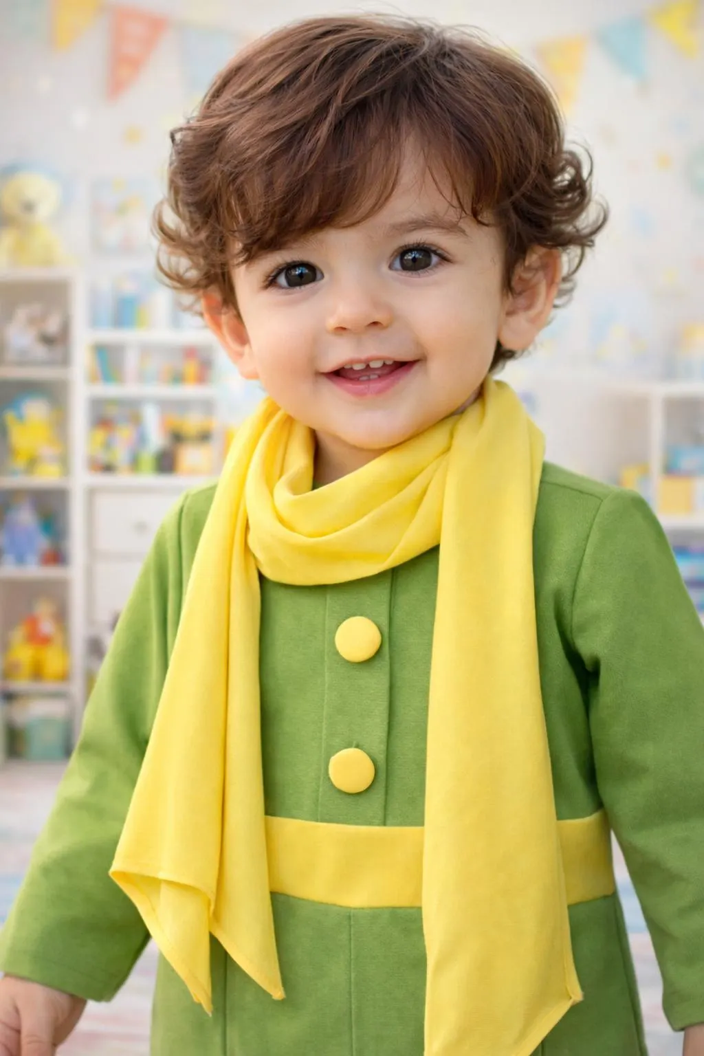 Baby first birthday outfit green romper with yellow sash prince theme photoshoot clothing, Boys Little Prince costume green romper set soft cotton birthday cake smash outfit