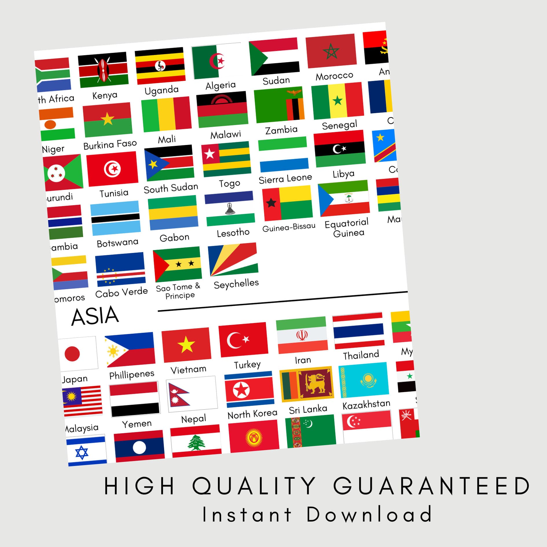 Flags of the World Wall Art, Educational Wall Print, Digital, Geography, Wall Decor, Country Flags, World Flags, Printable, Continent - image 5