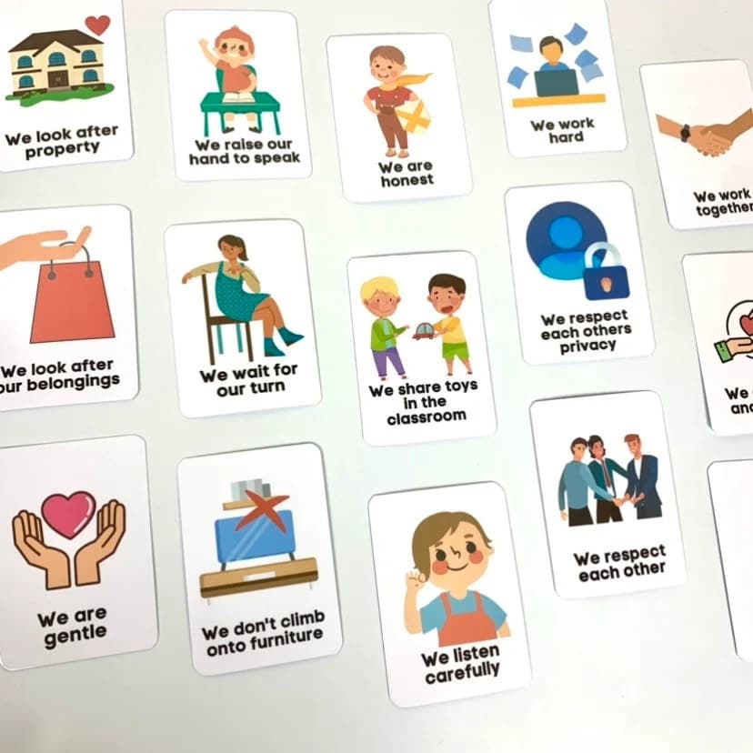 Class Room Golden Rules Home School Flash Cards Children Communication Education Children Behaviour Reward Learning - image 2