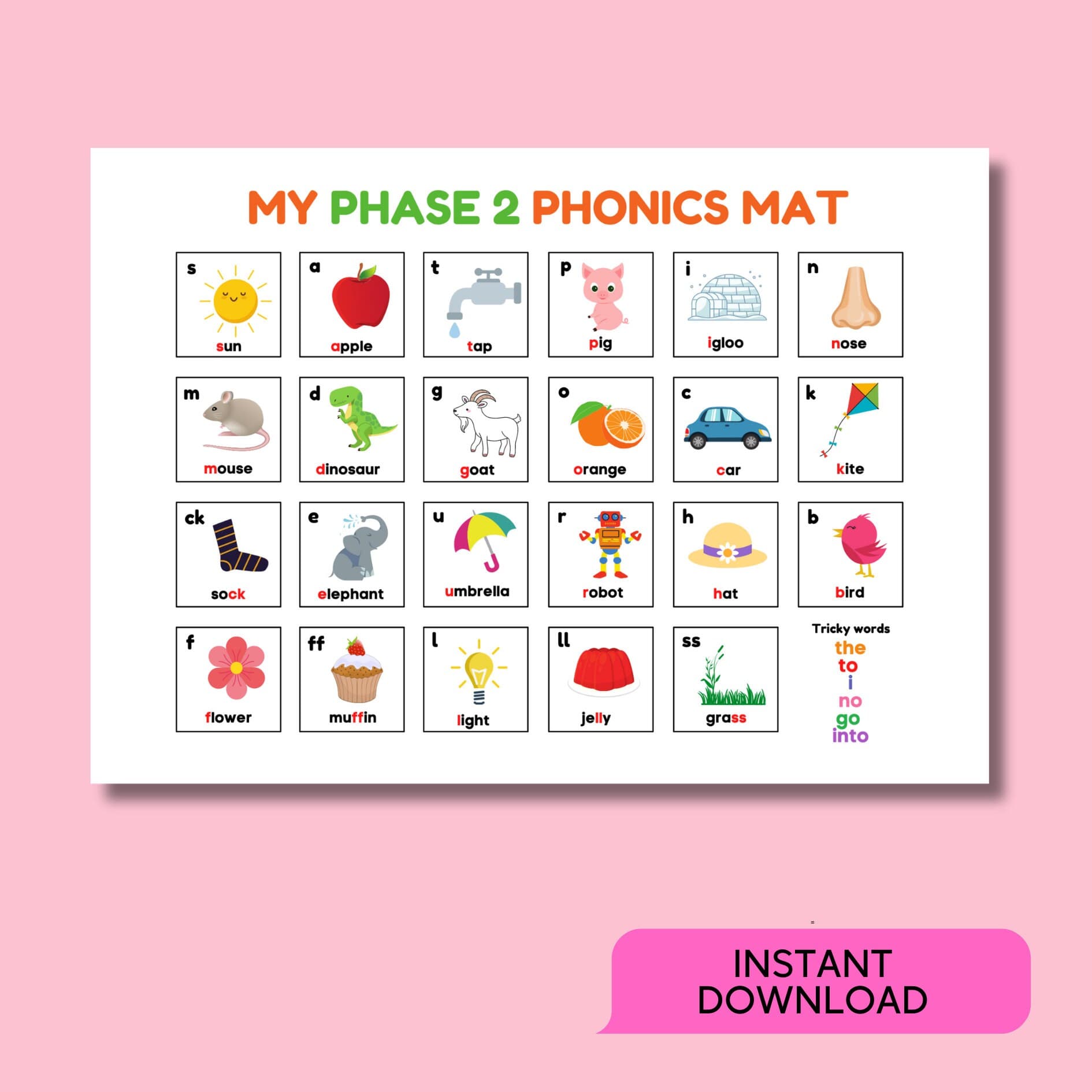 Phonics Sound Mat Printable First Words Preschool Alphabet Children Learning Phonics Bundle Kids ALL Phases - image 2