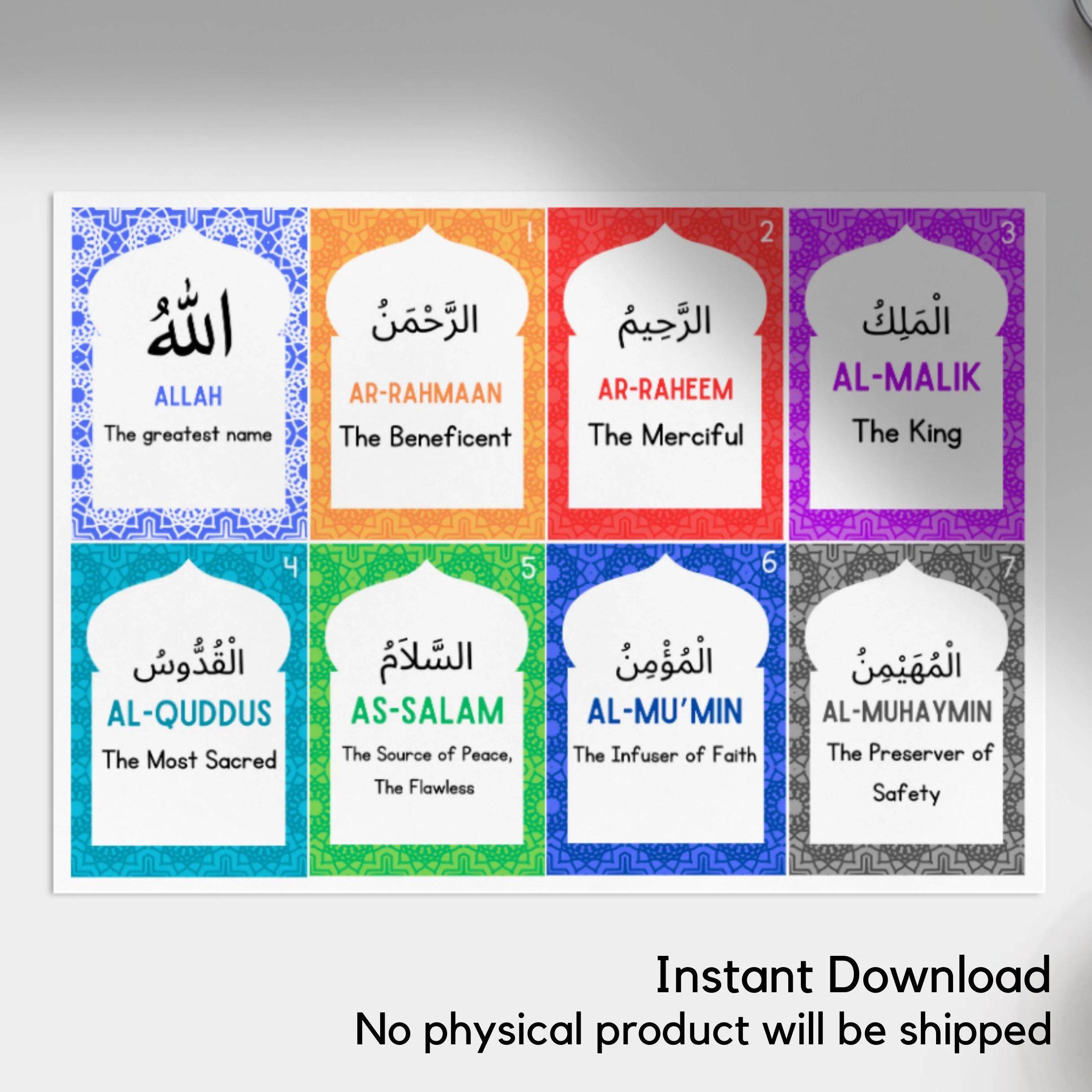 99 Names of Allah Islamic Art Quran Muslim Children Gift Printable Digital Dhikr Islam Cards Learning Quran Umrah Book Dua Kids Flash Cards