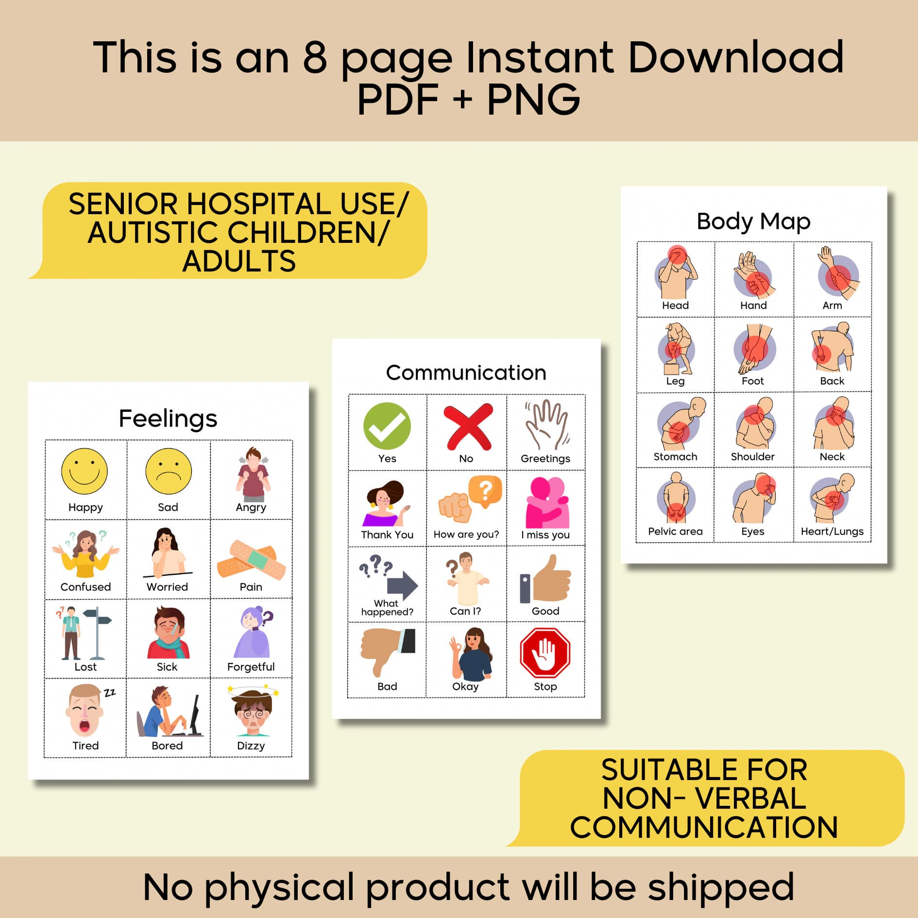 Non Verbal Communication Visual Board Flash Cards Special Needs Senior Hospital Adults Autism Children Nurse - image 4