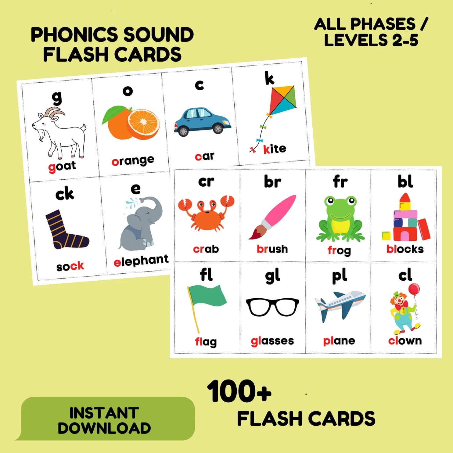 Phonics Flash Cards Download Printable Frequency Words First Preschool Alphabet Children Learning Bundle Kids - image 4