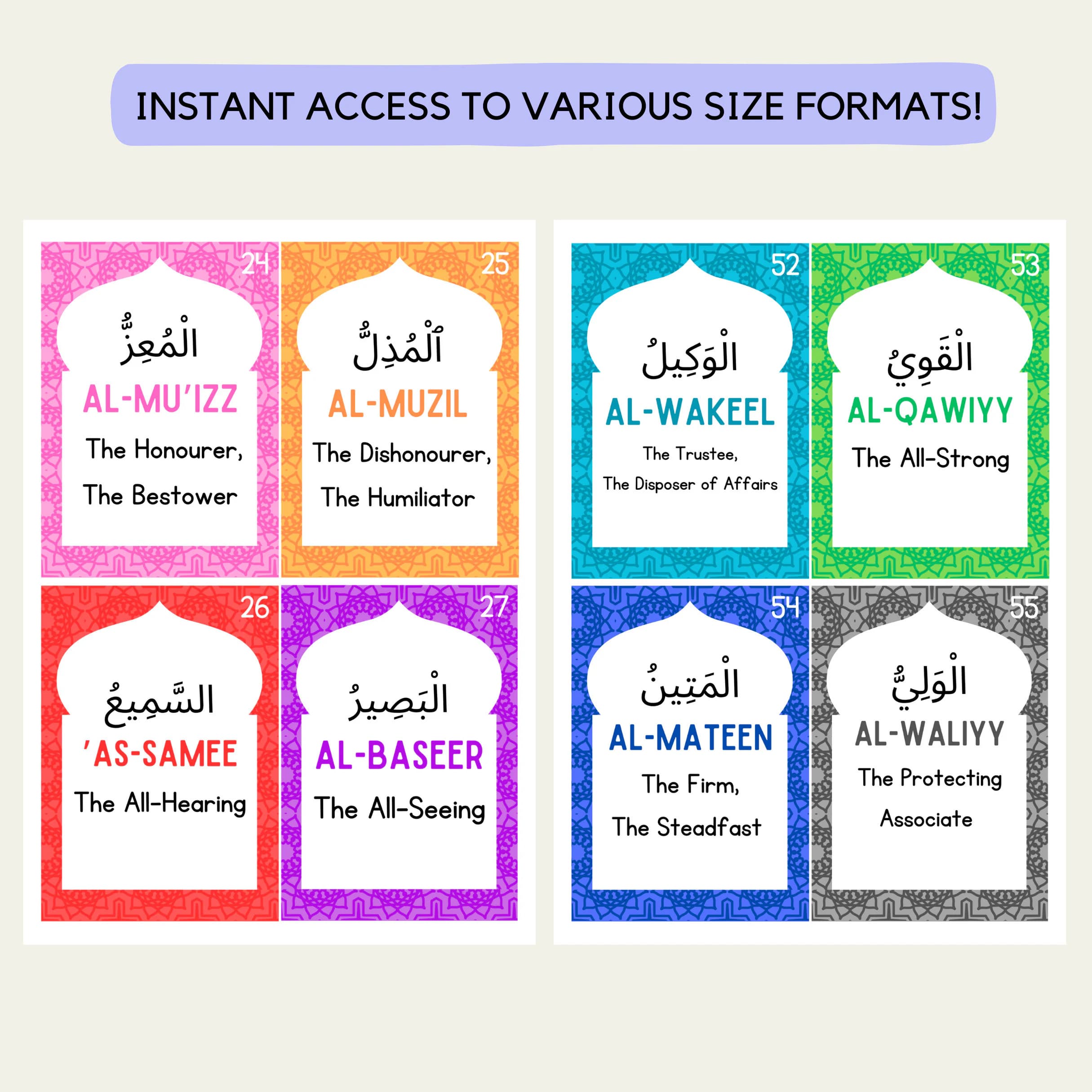 99 Names of Allah Islamic Art Quran Muslim Children Gift Printable Digital Dhikr Islam Cards Learning Quran Umrah Book Dua Kids Flash Cards - image 2