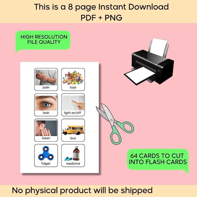 Non Verbal Communication Visual Cards Flash Cards Special Needs Autistic Children, Autism Kids Communication Cards - image 4