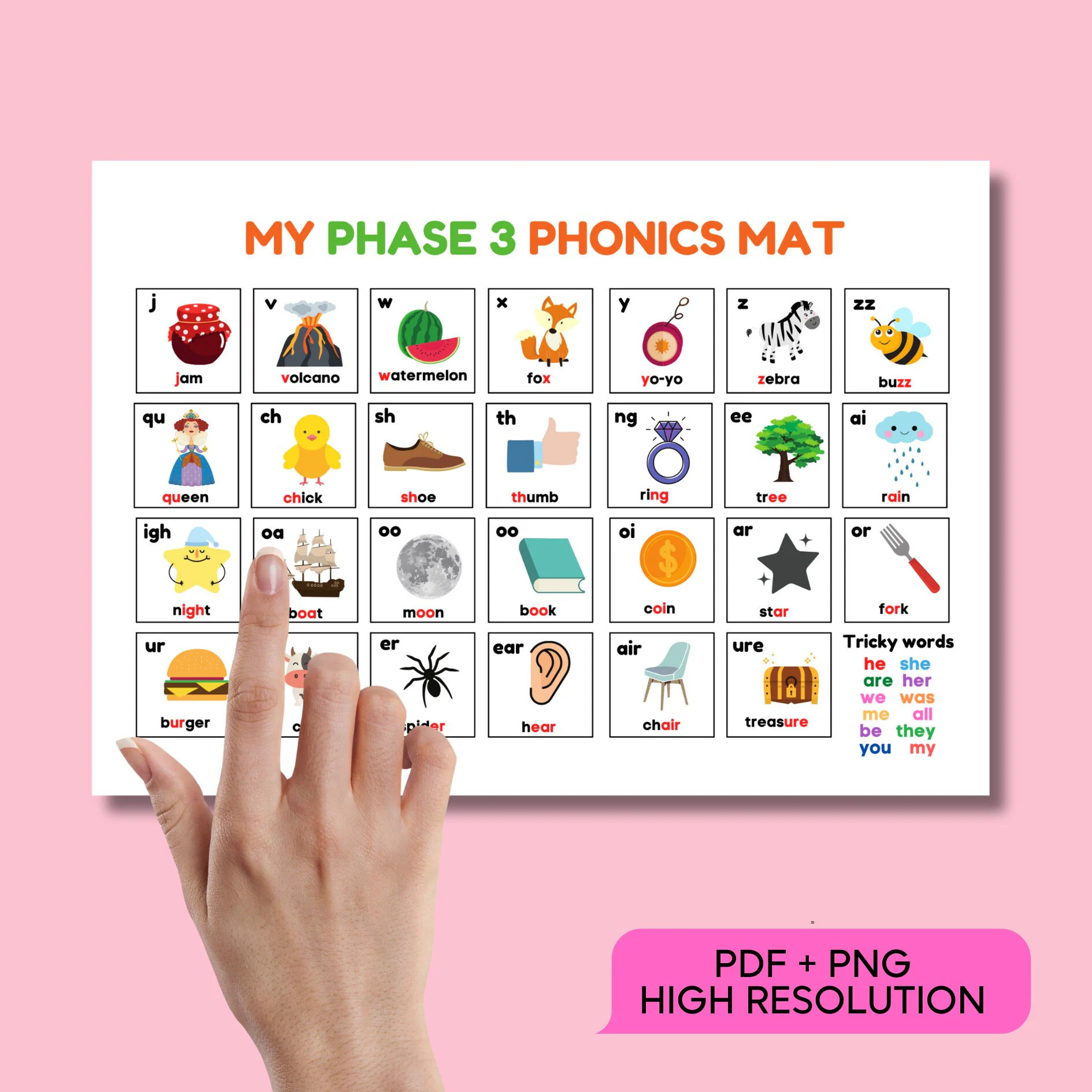 Phonics Sound Mat Printable First Words Preschool Alphabet Children Learning Phonics Bundle Kids ALL Phases